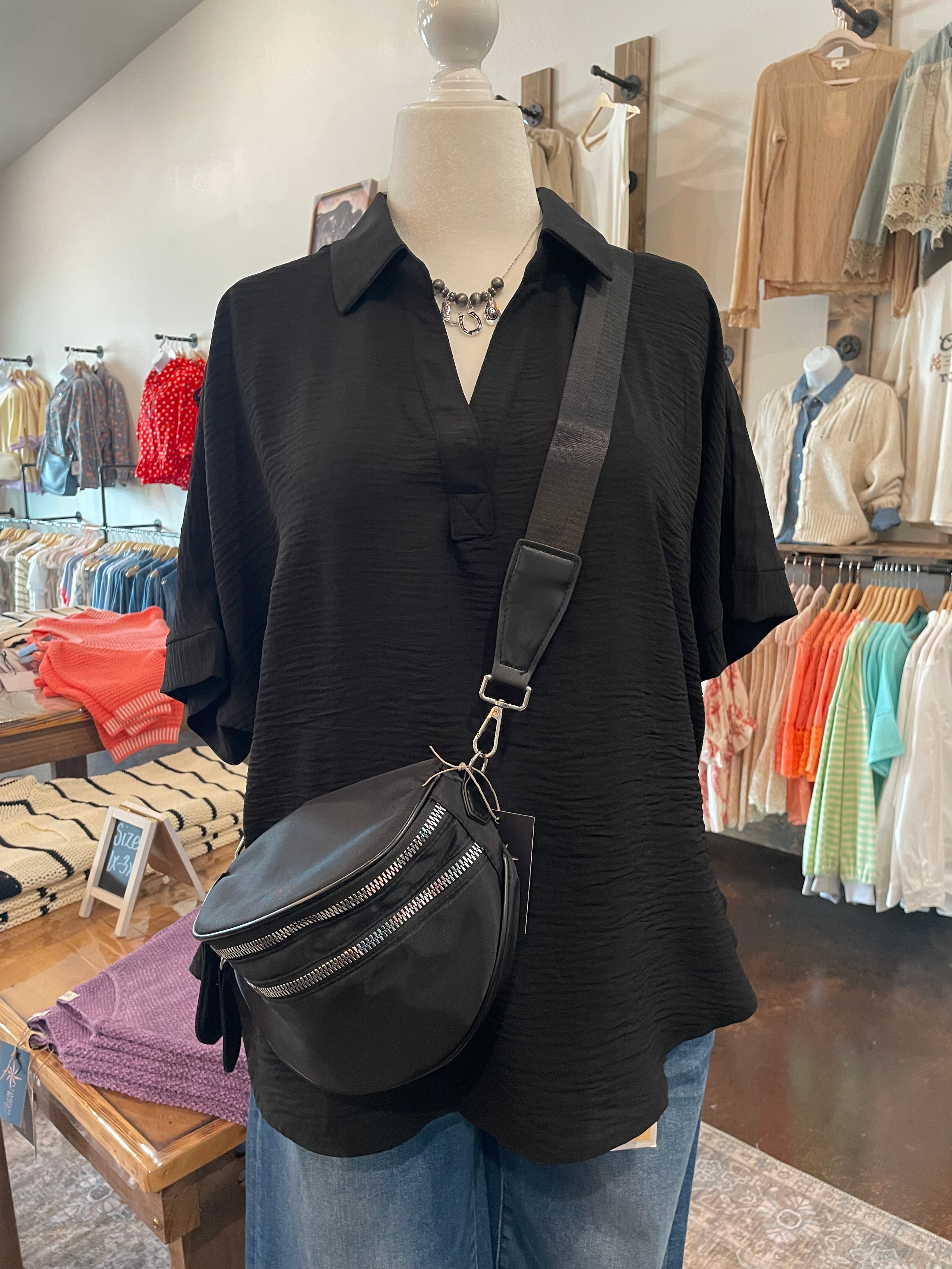 Woven Airflow Collared V-Neck Top