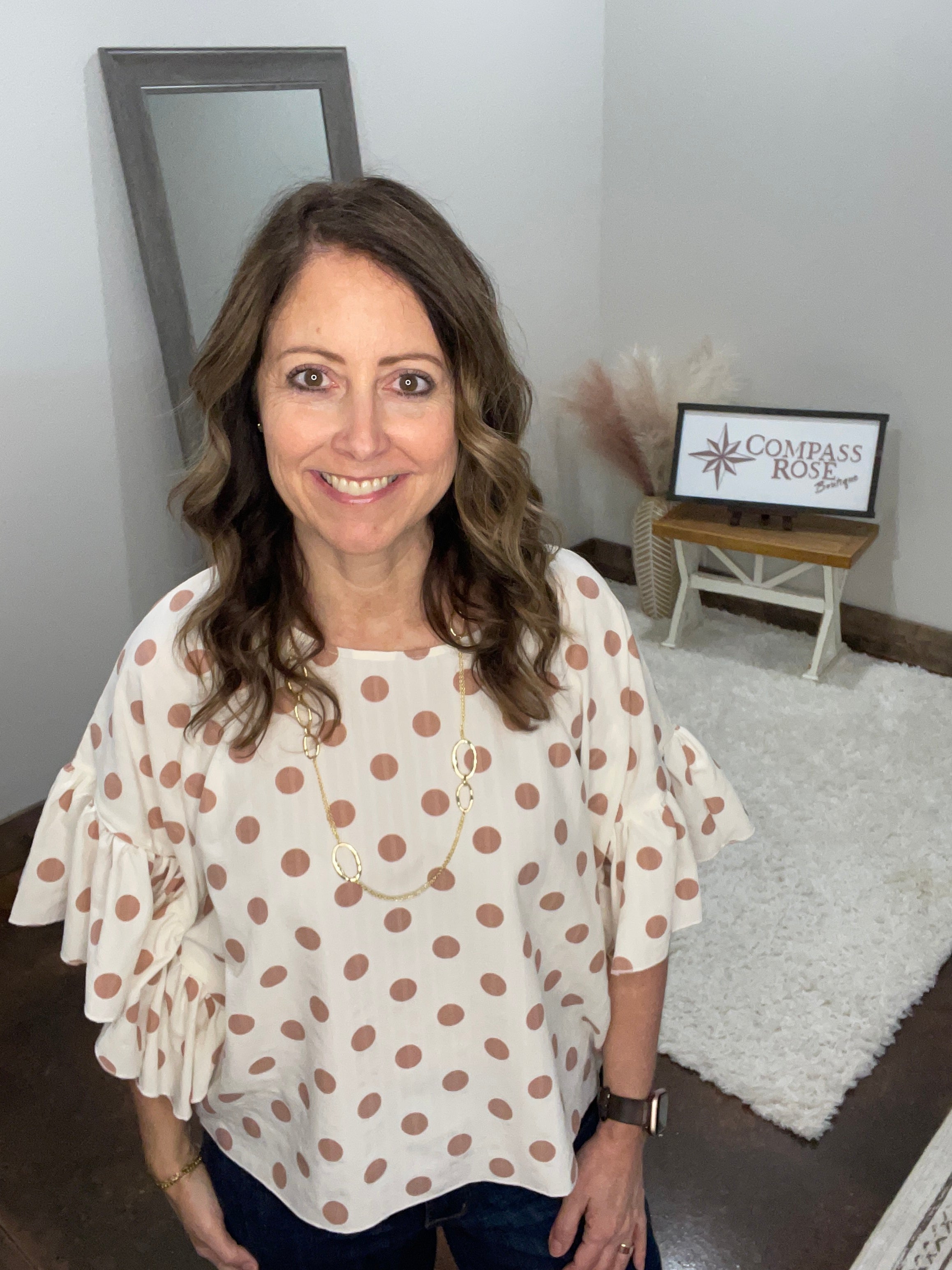 Polka Dot Ruffle Sleeve Flowy Top