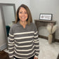 Split V-neck Polo Neckline Striped Sweater Top