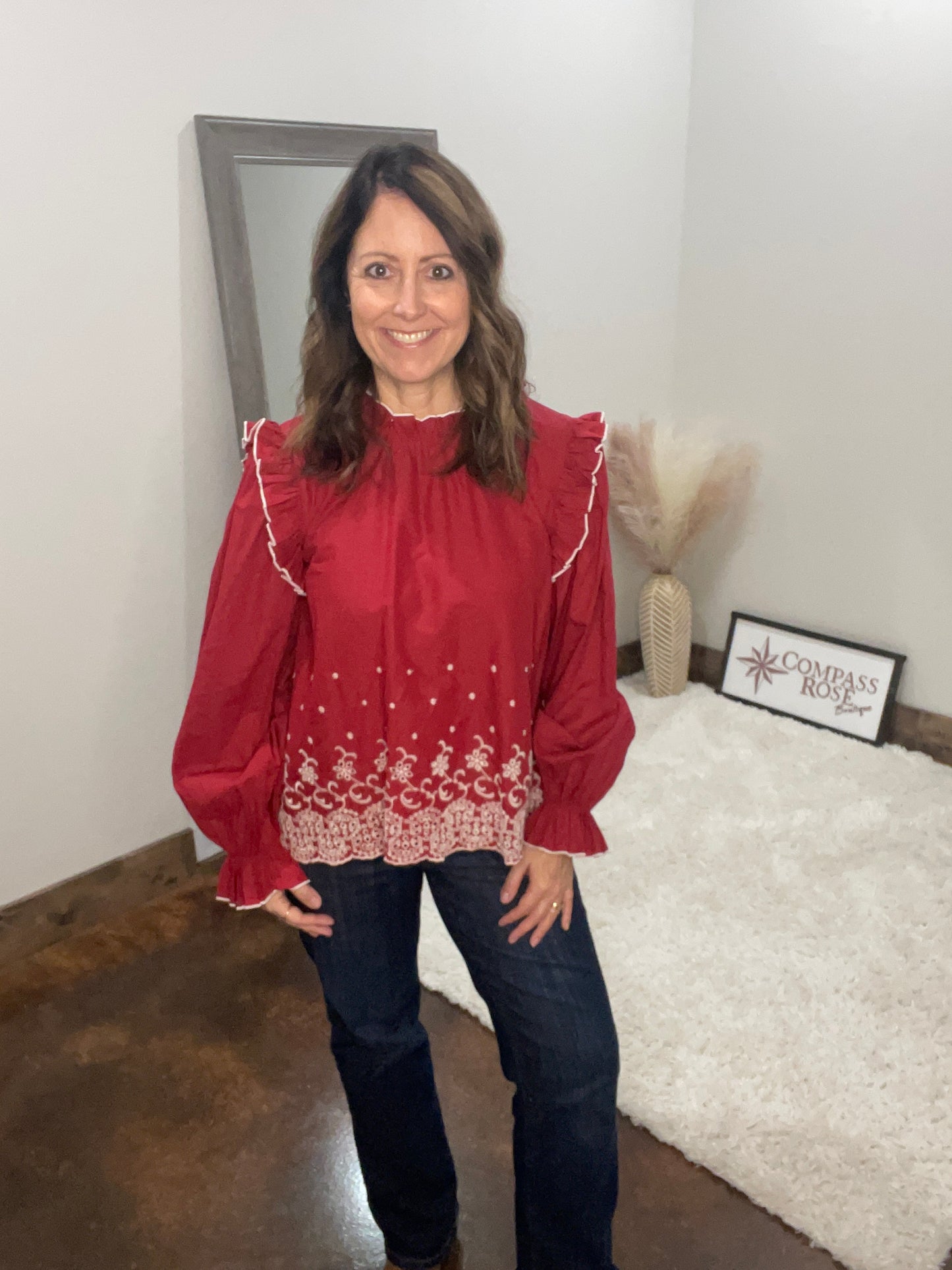 Embroidered Eyelet Ruffled Top