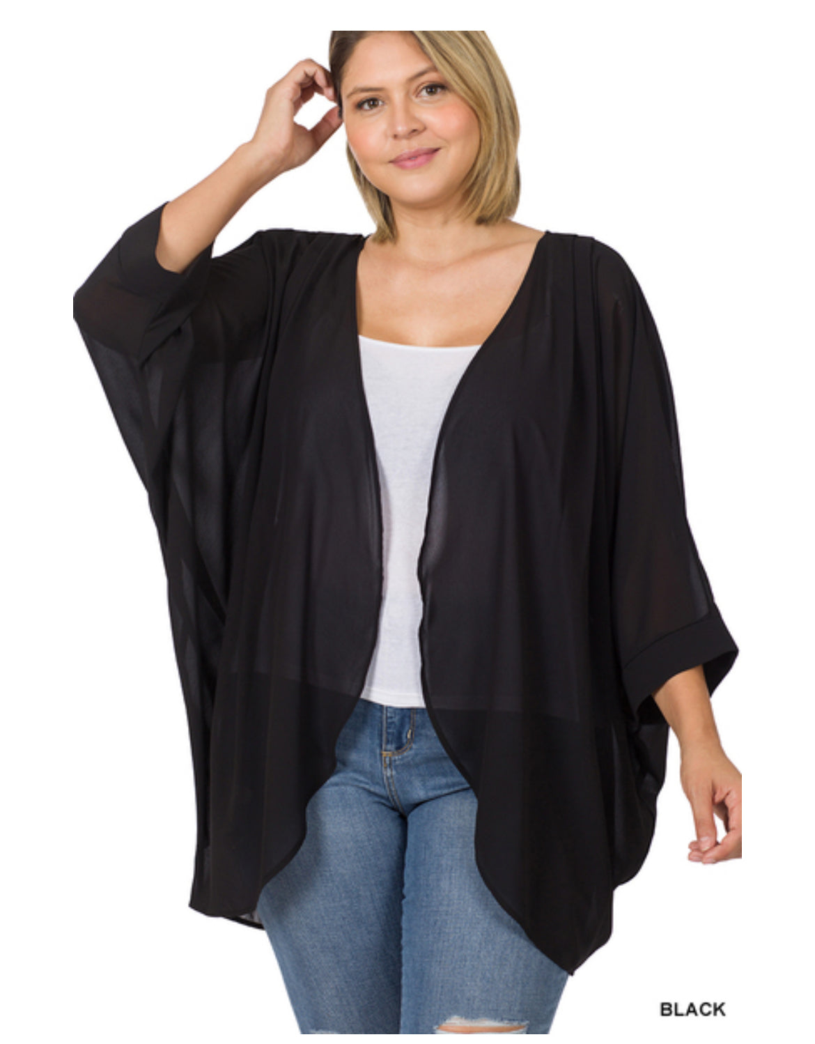 Zenana Chiffon Cardigan w/ Shoulder Pleat