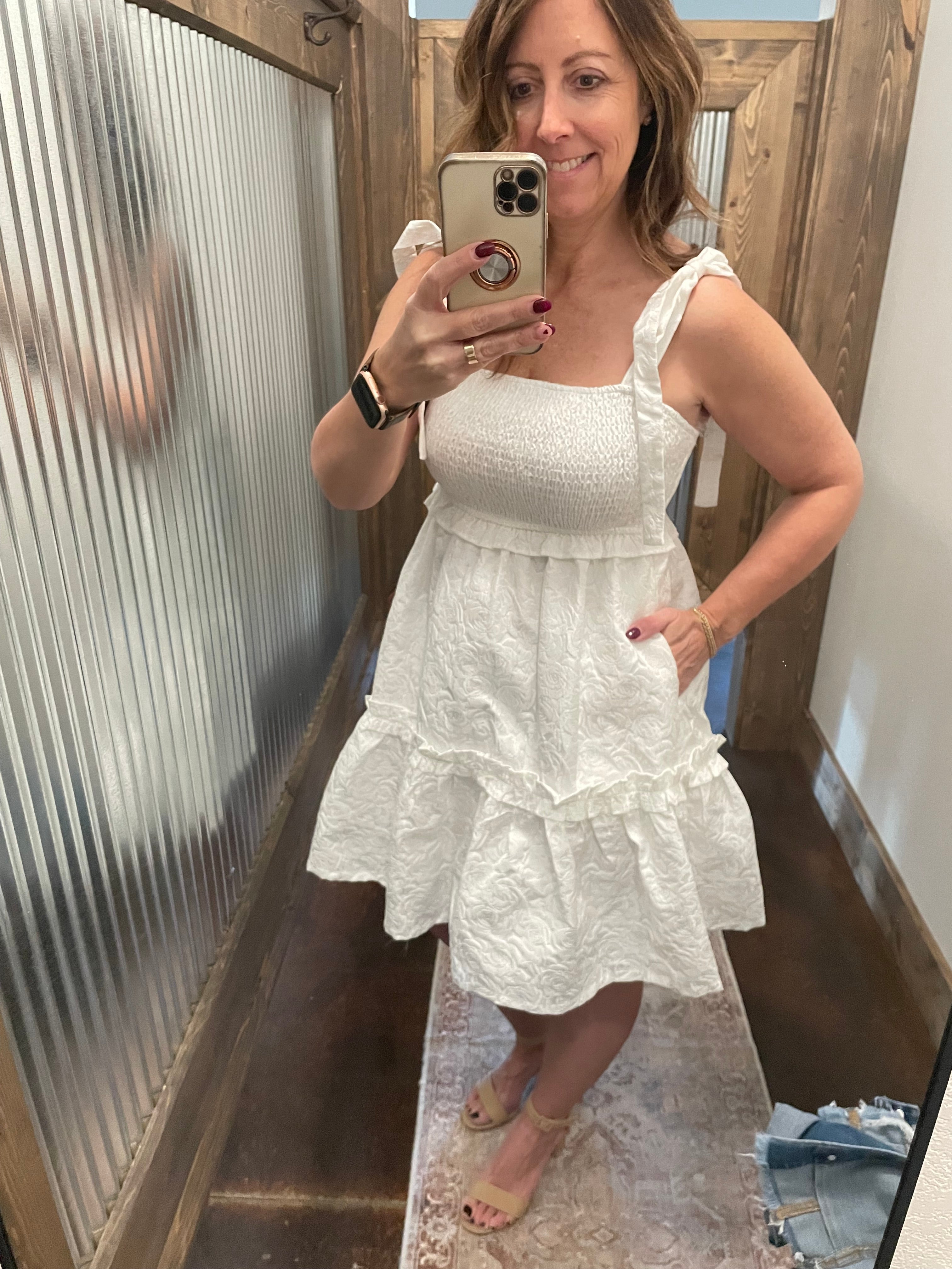 Smocked Tie-Strap Mini Dress