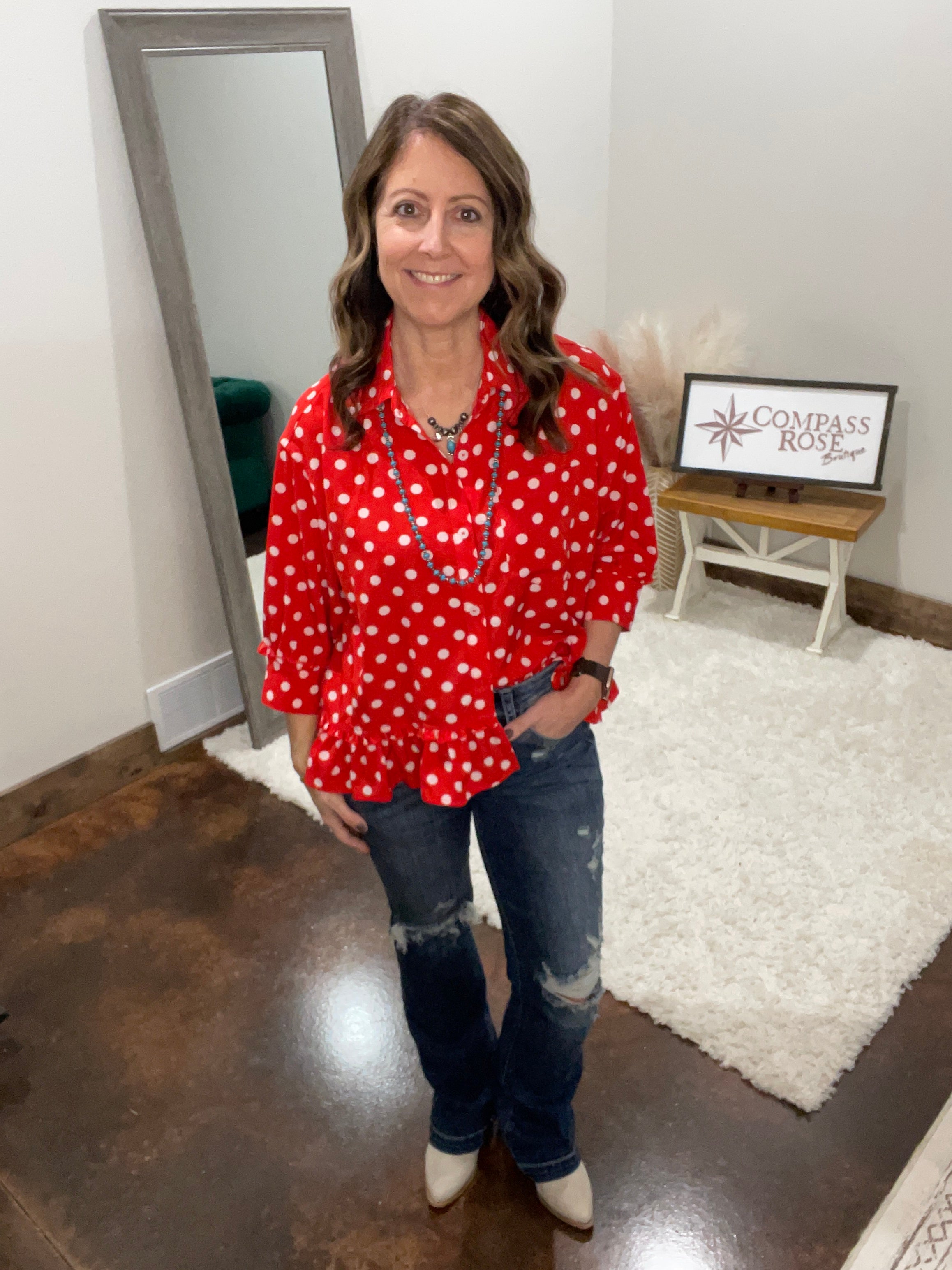 Polka Dot Button Down Peplum Top