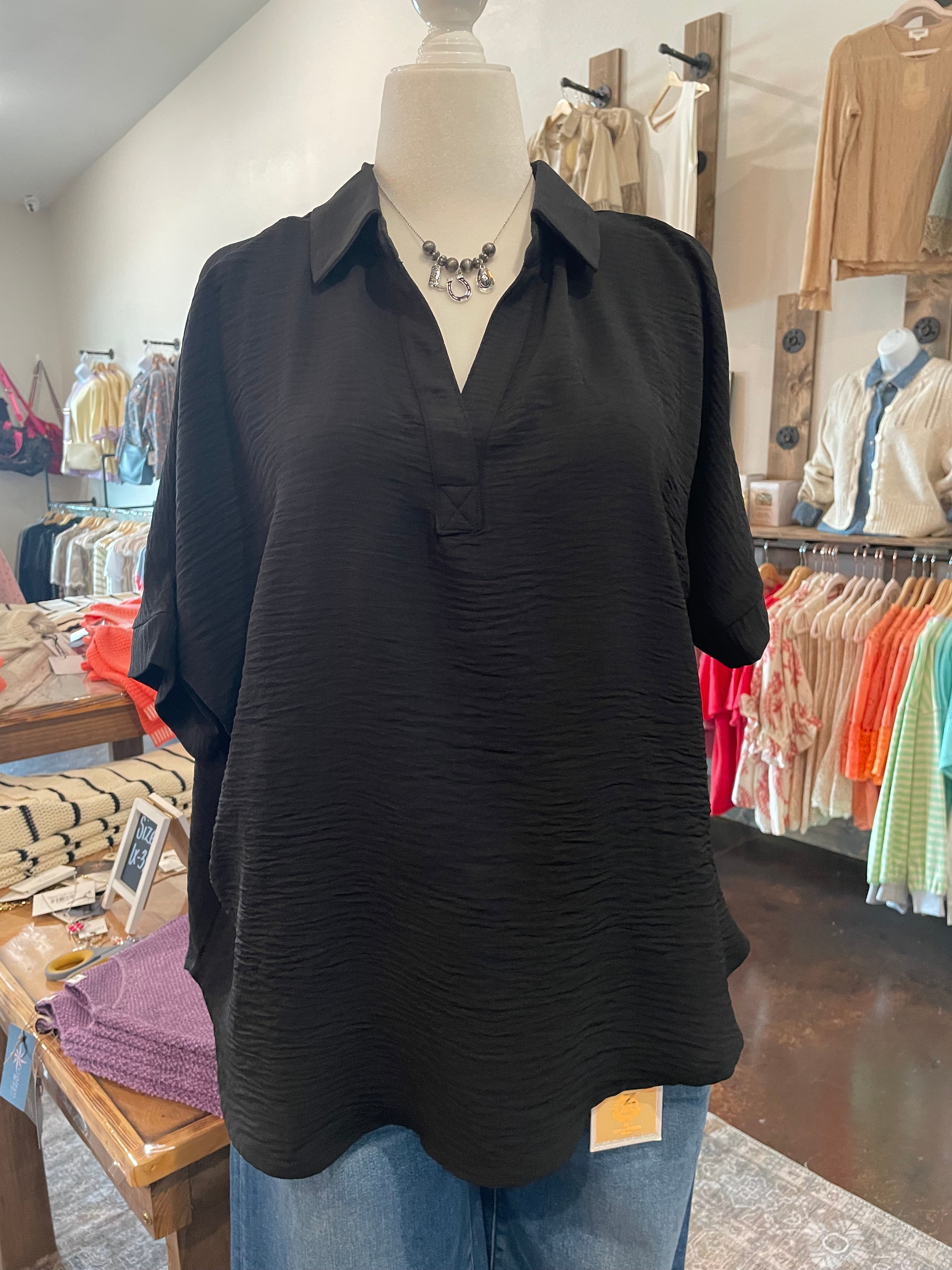 Woven Airflow Collared V-Neck Top