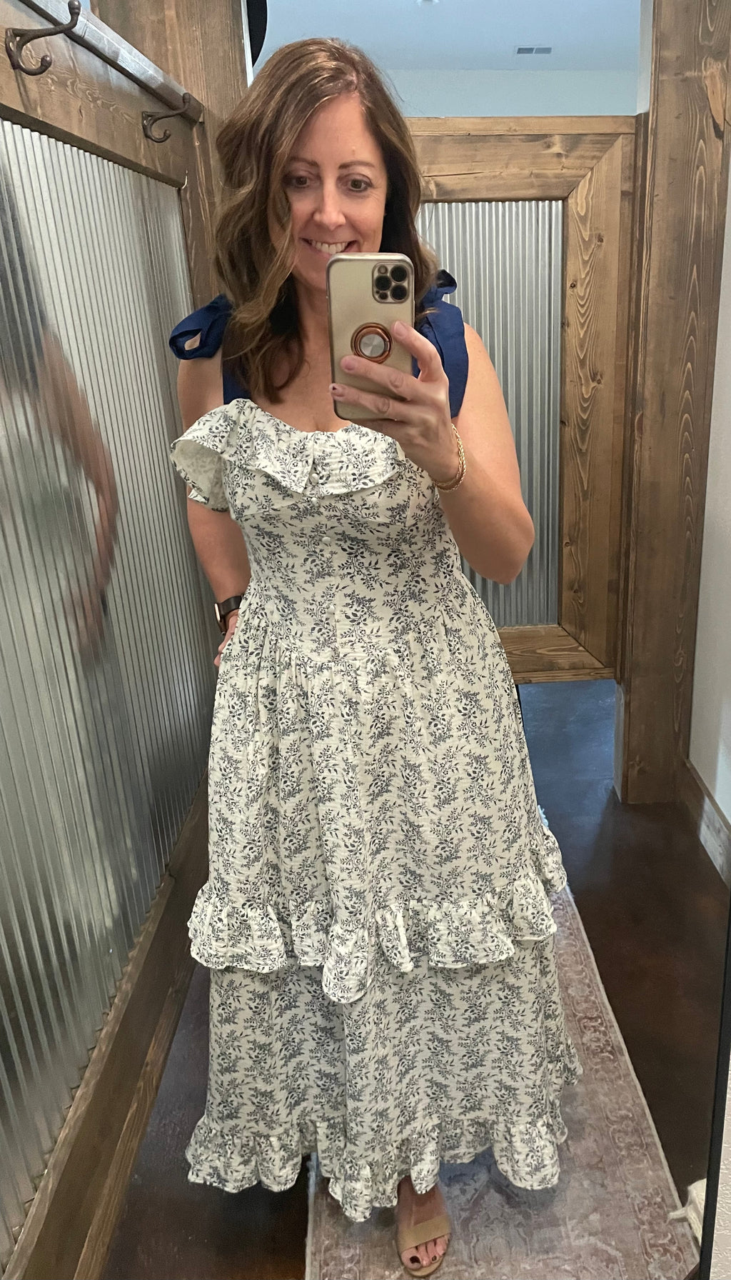 Ruffle Detailed Ribbon Strap Maxi Dress