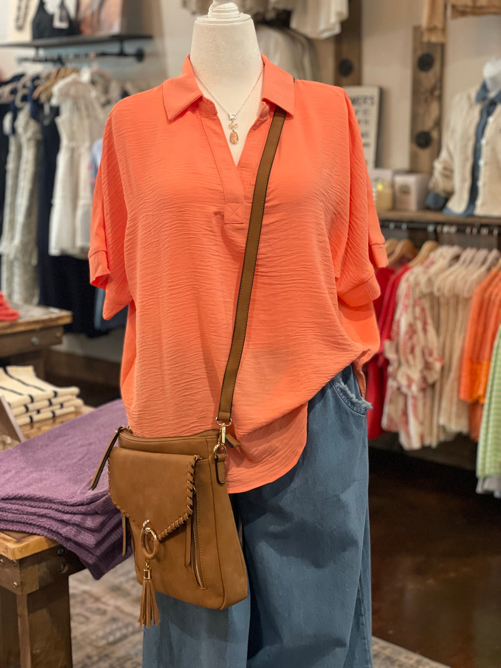 Woven Airflow Collared V-Neck Top