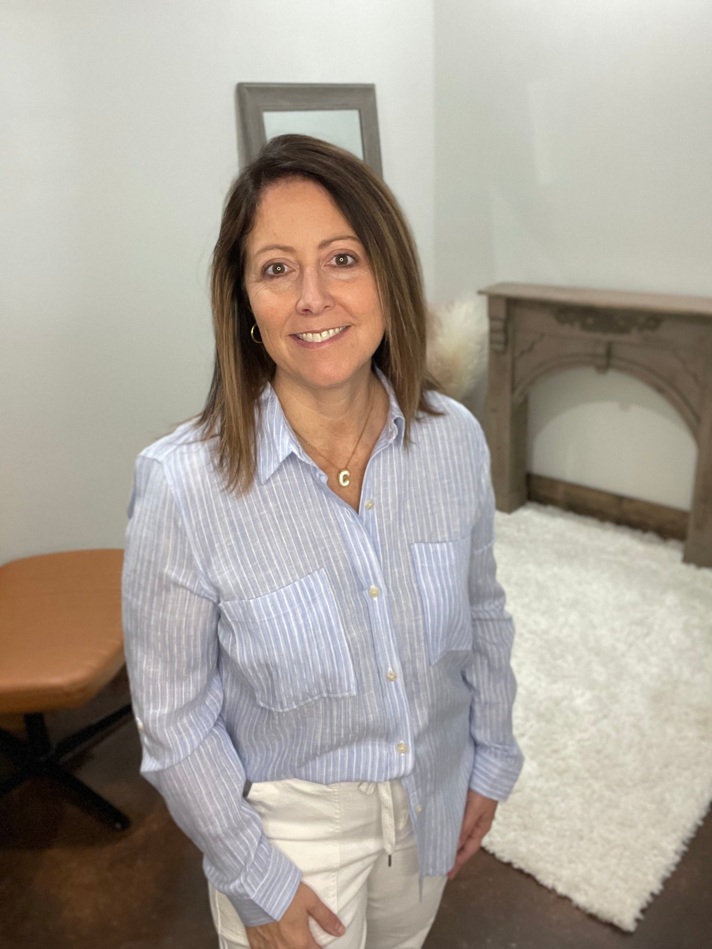 LINEN BLEND STRIPED BUTTON UP SHIRT