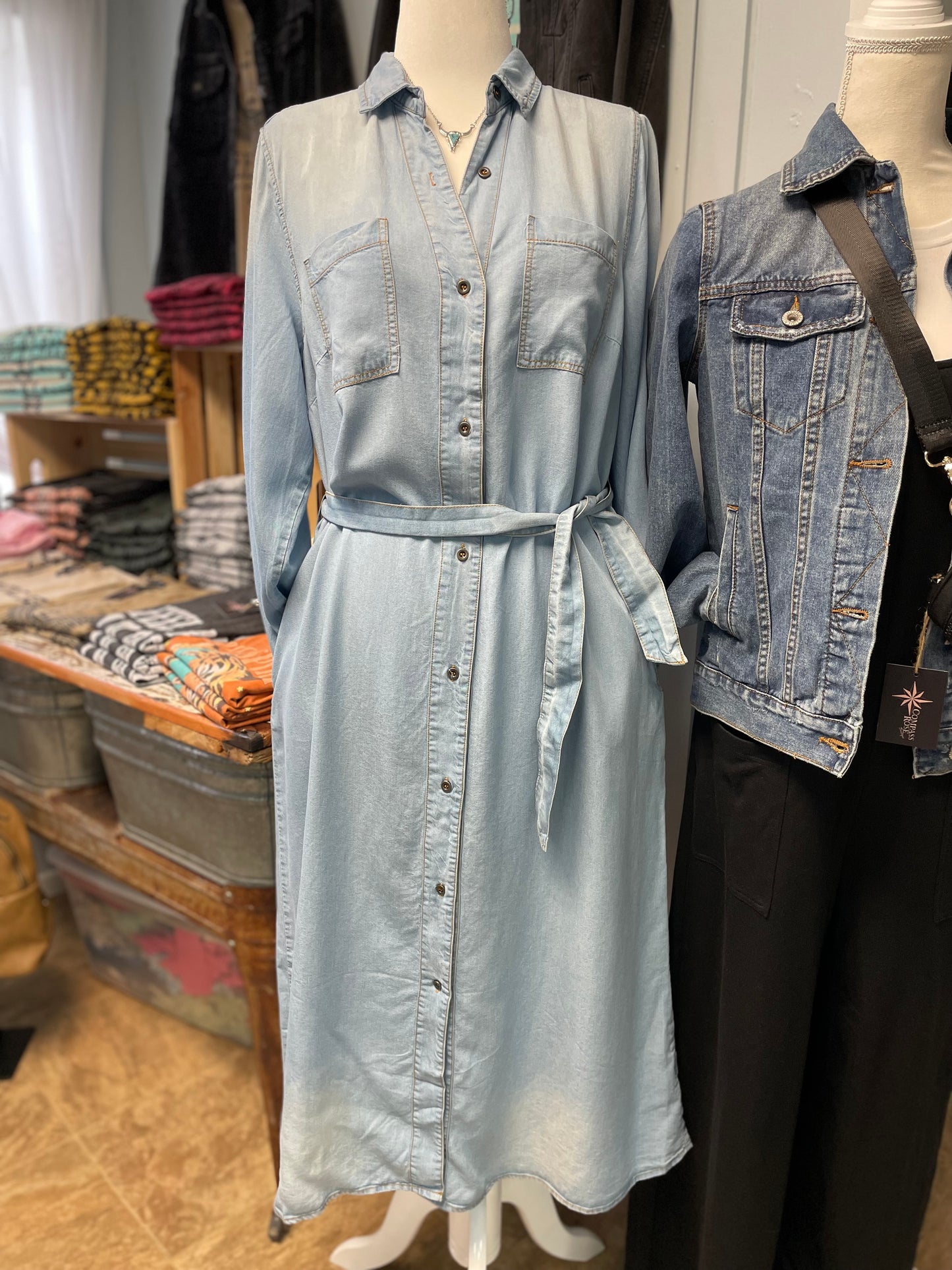 Denim Midi Shirt Dress