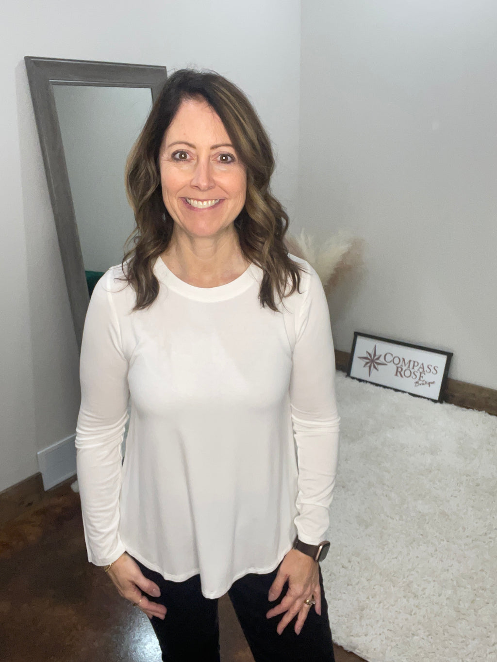 Flowy Round Hem Long Sleeve Top