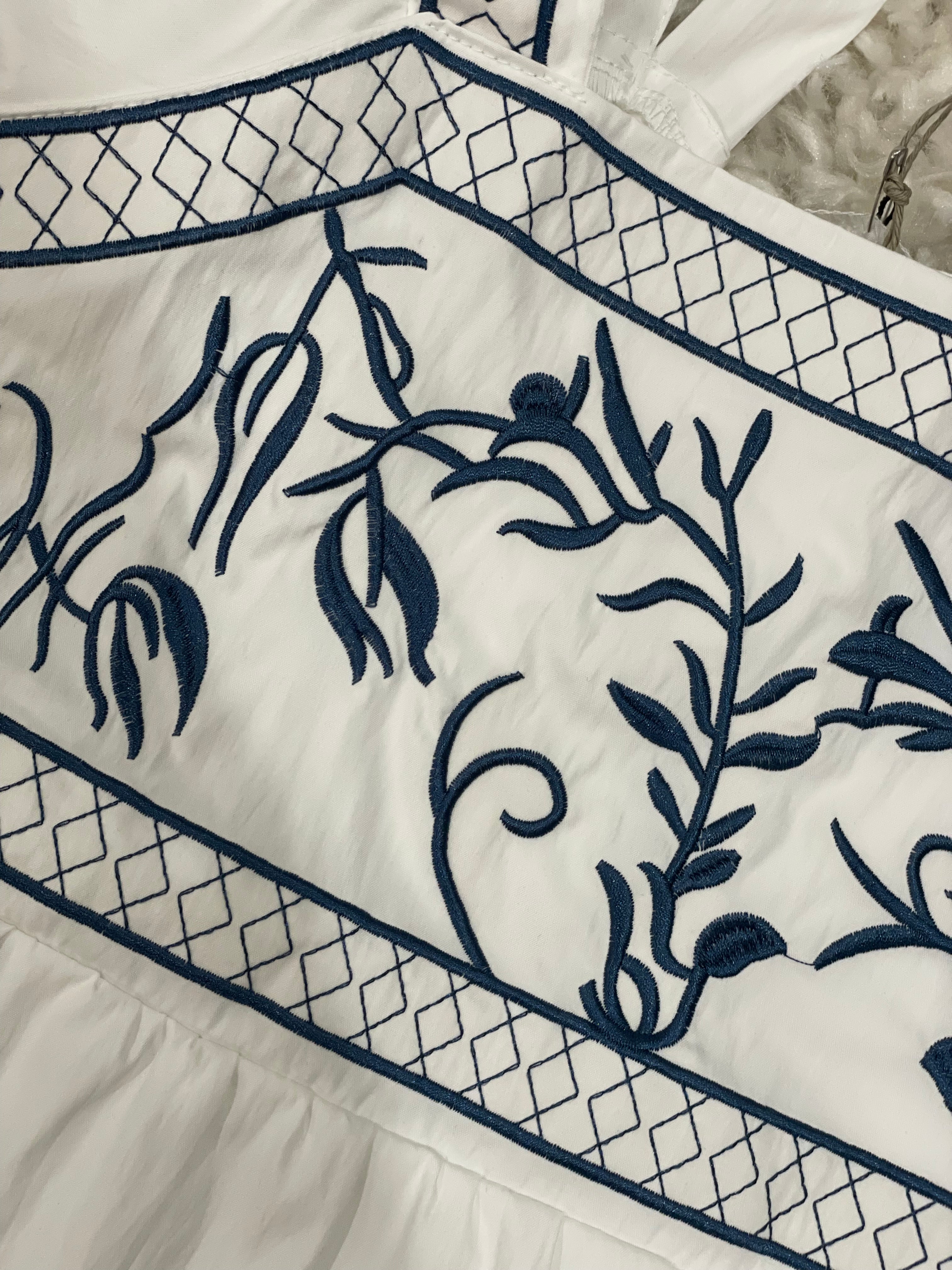 Embroidered Tie-Back Blouse