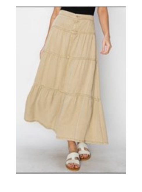 Risen High Rise Tiered Long Tencel Skirt