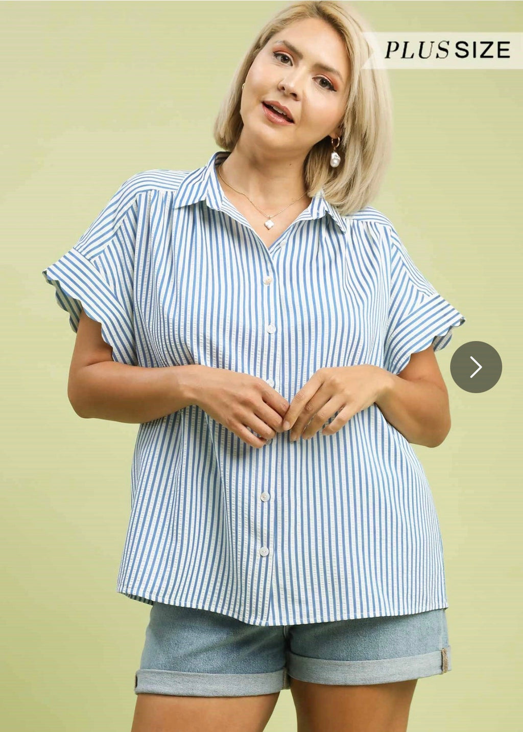 Striped Top w/ Scallop Sleeves