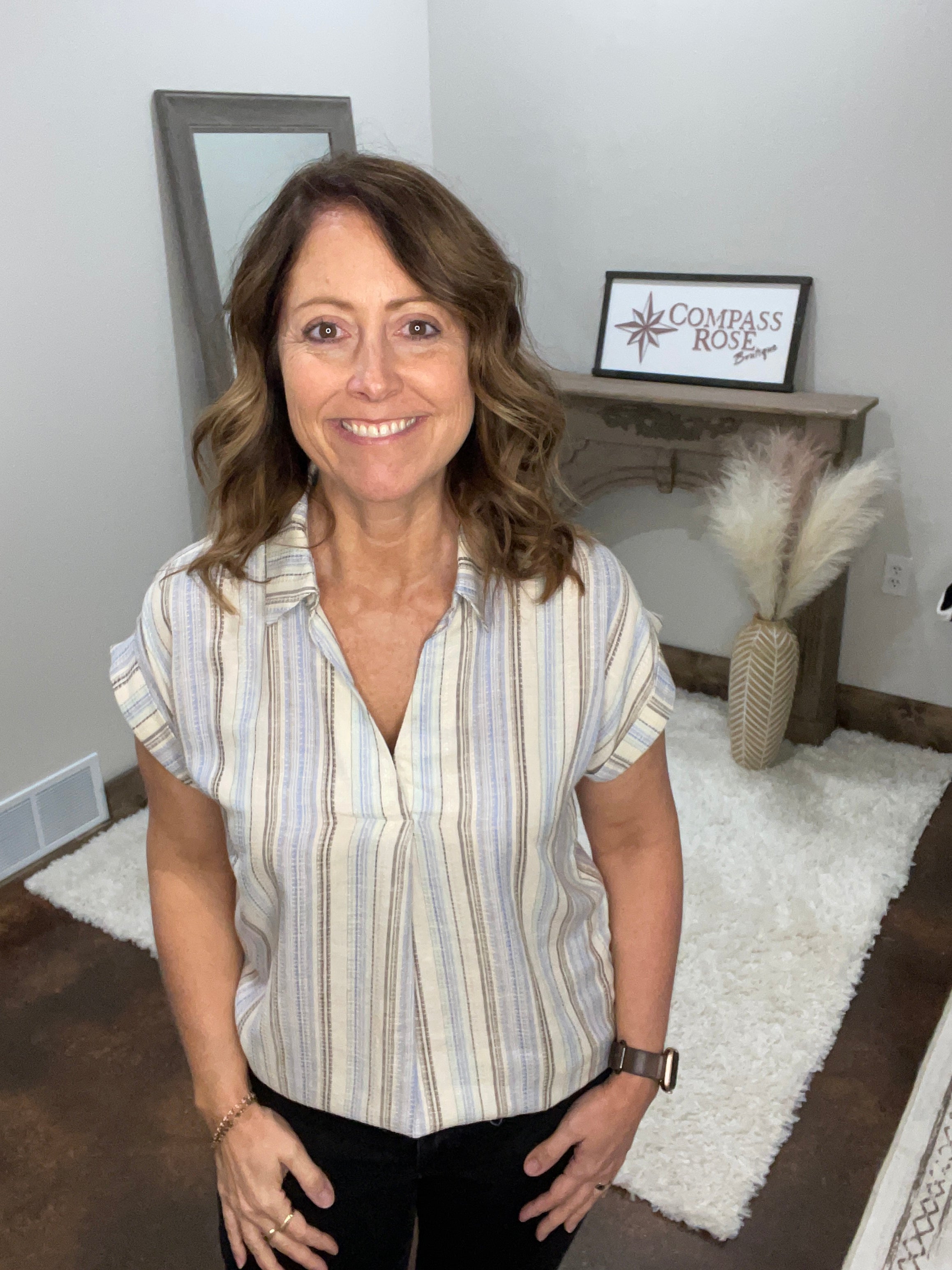 Short Sleeve Collared Striped Shirt