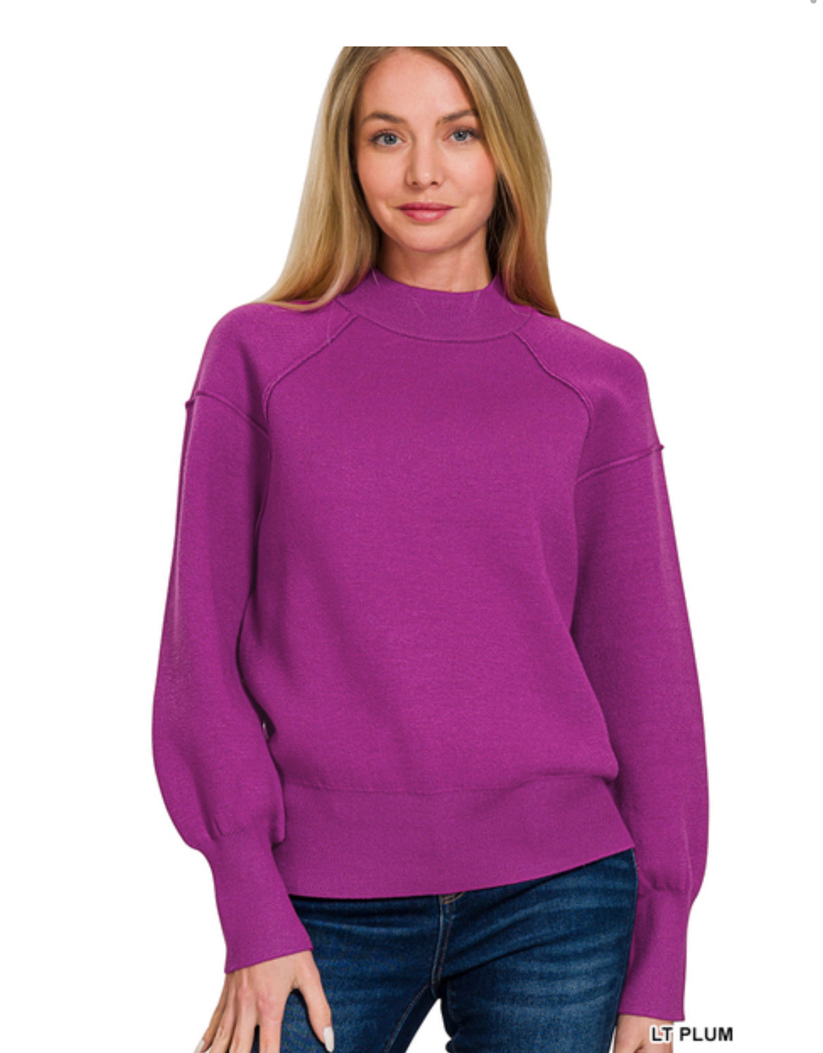 Viscose Mock Neck Exposed Seam Sweater