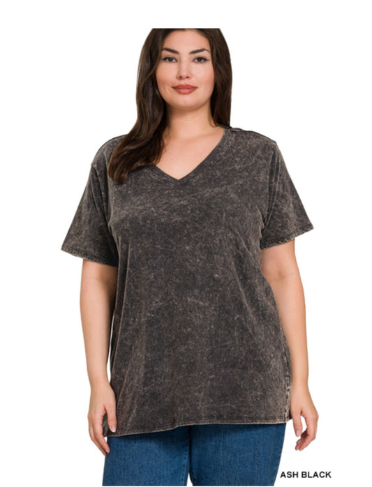 Washed Short Sleeve V-Neck Top