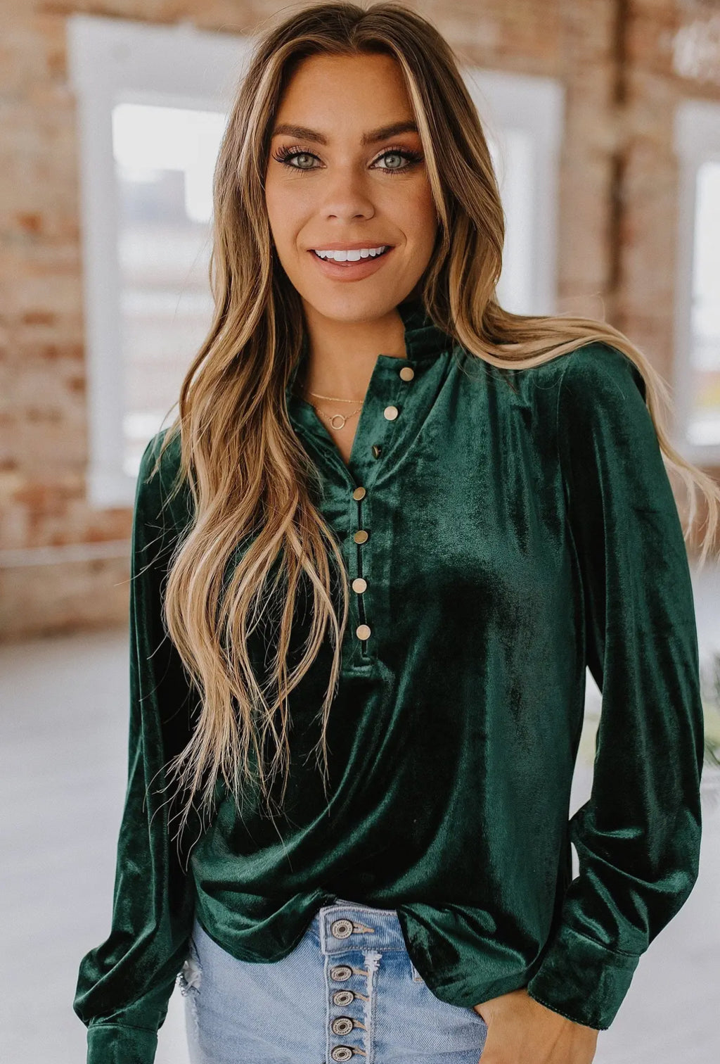 Marjorie Long Sleeve Velvet Blouse