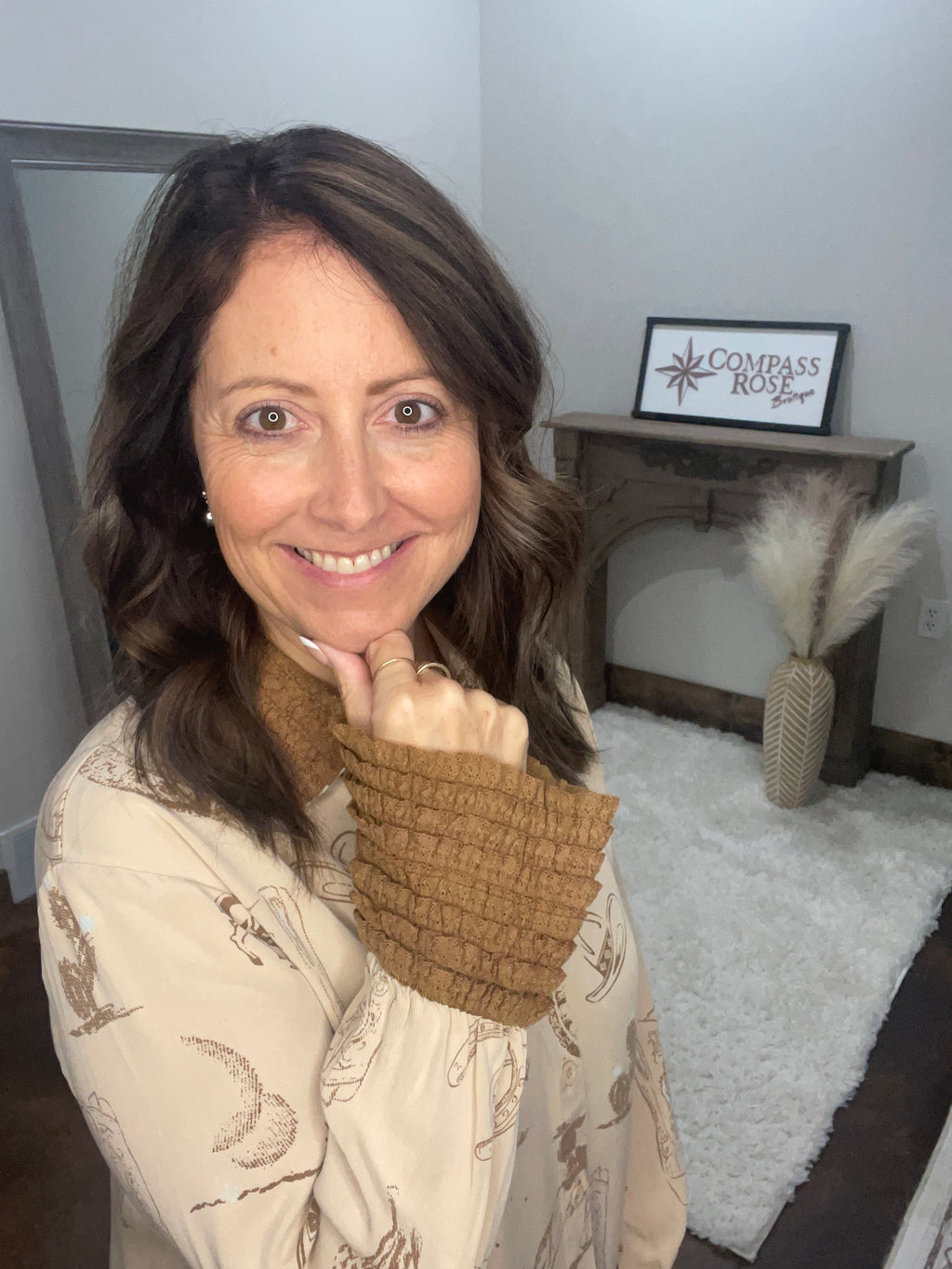 Western Printed Ruffle Cuff Shirt