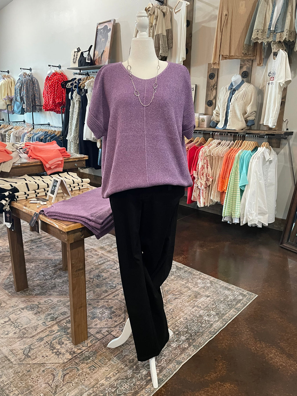 Center Seam Short Sleeve Sweater