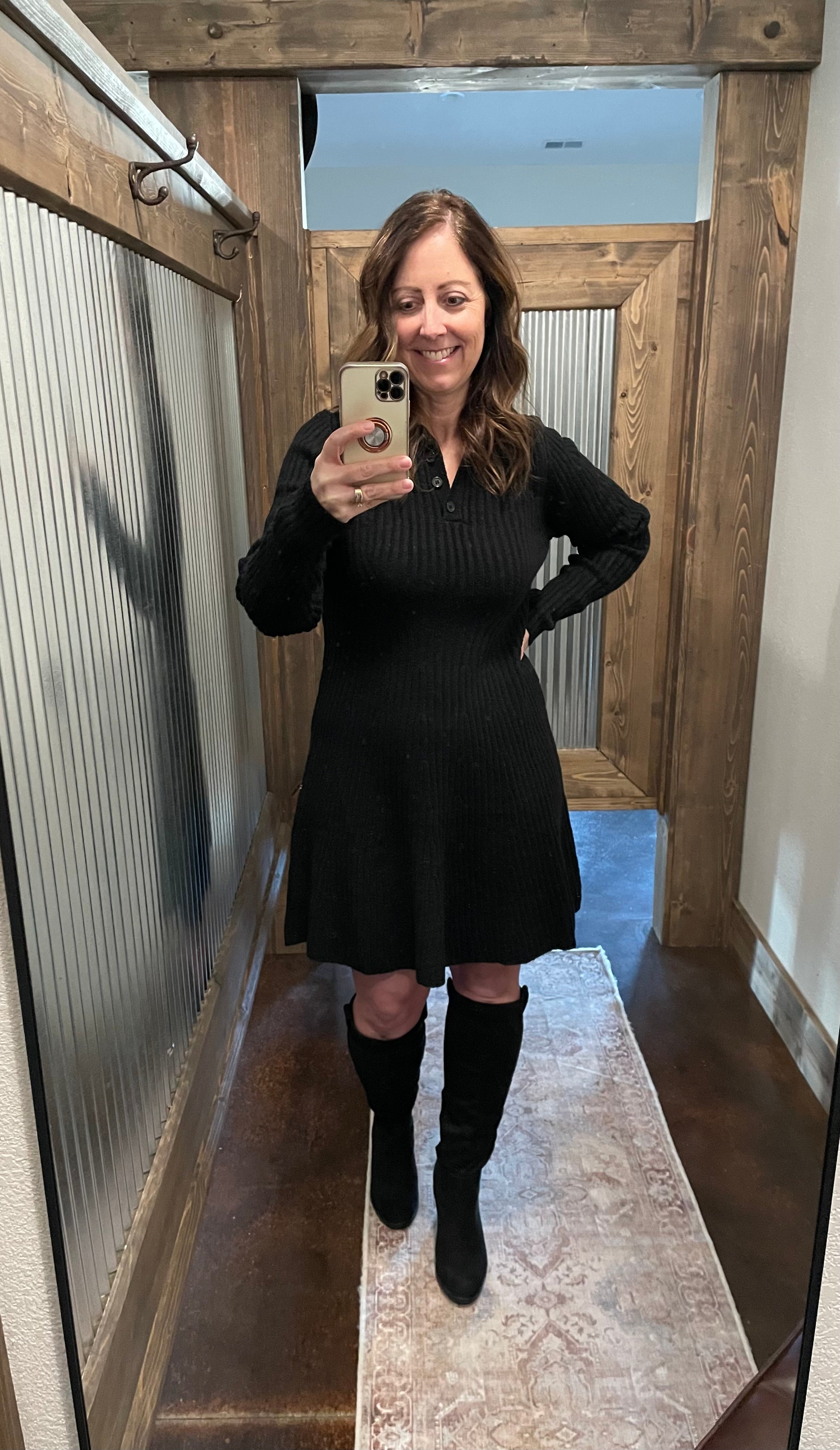 Ribbed Sweater Flared Mini Dress