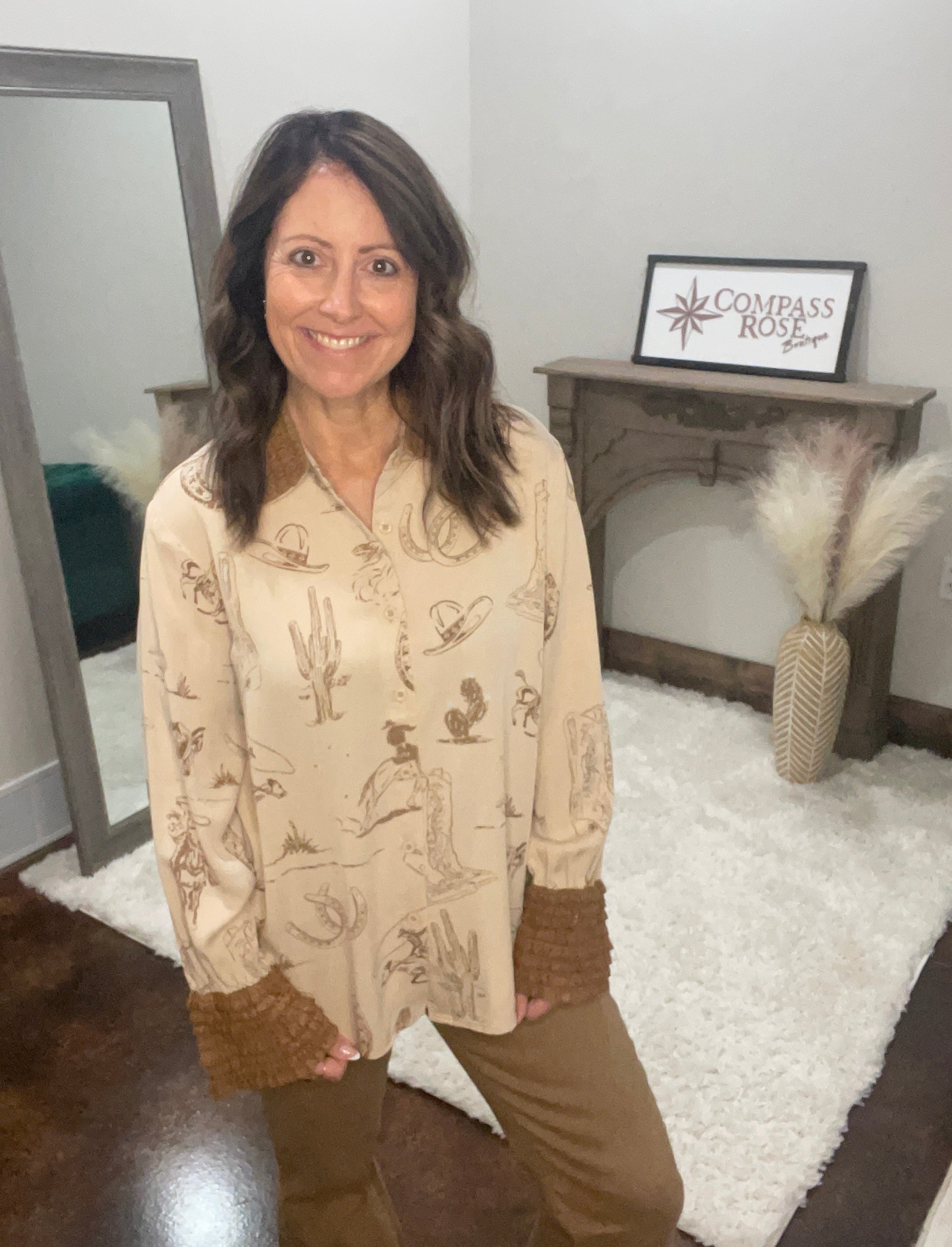 Western Printed Ruffle Cuff Shirt