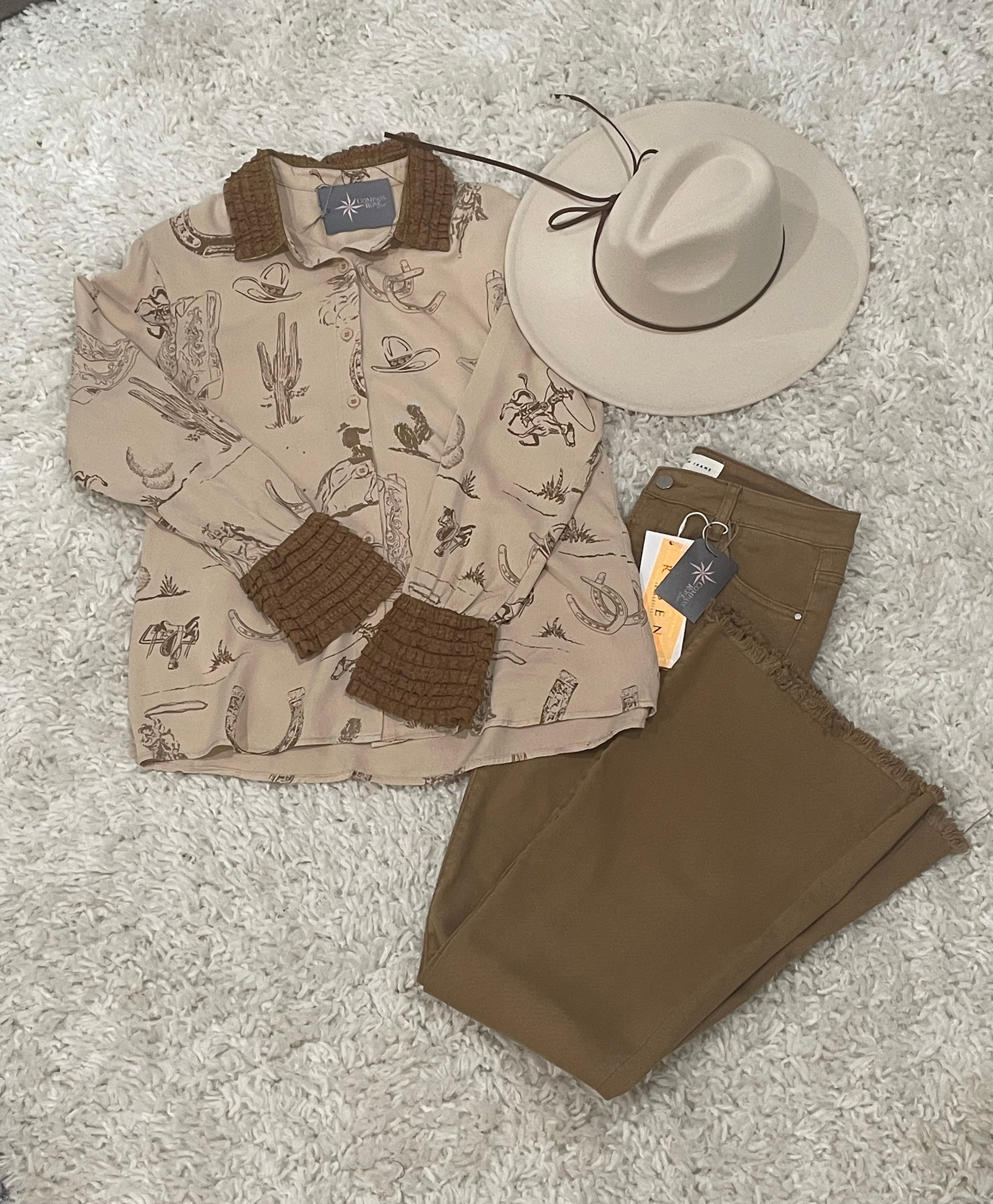 Western Printed Ruffle Cuff Shirt