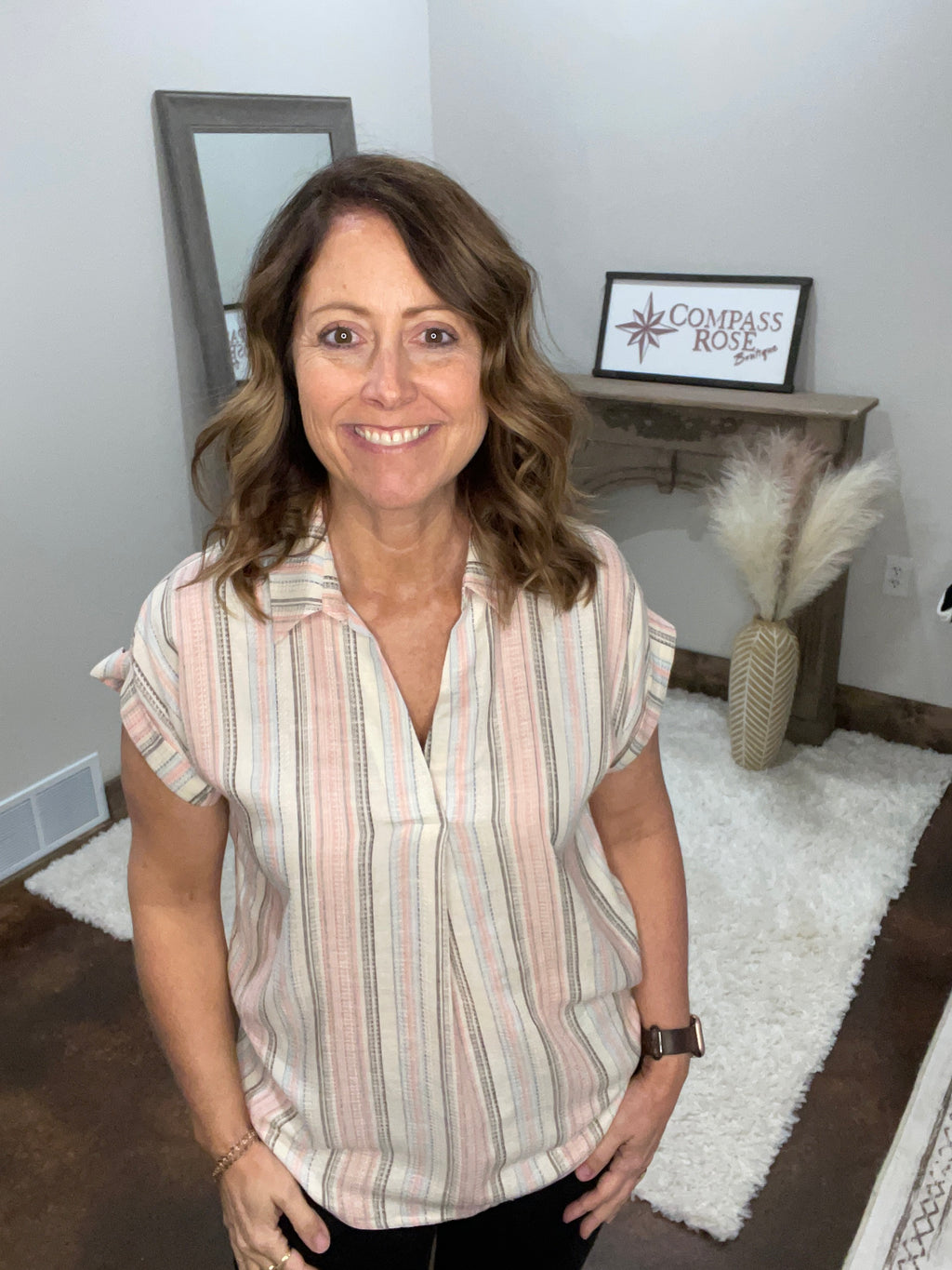 Short Sleeve Collared Striped Shirt