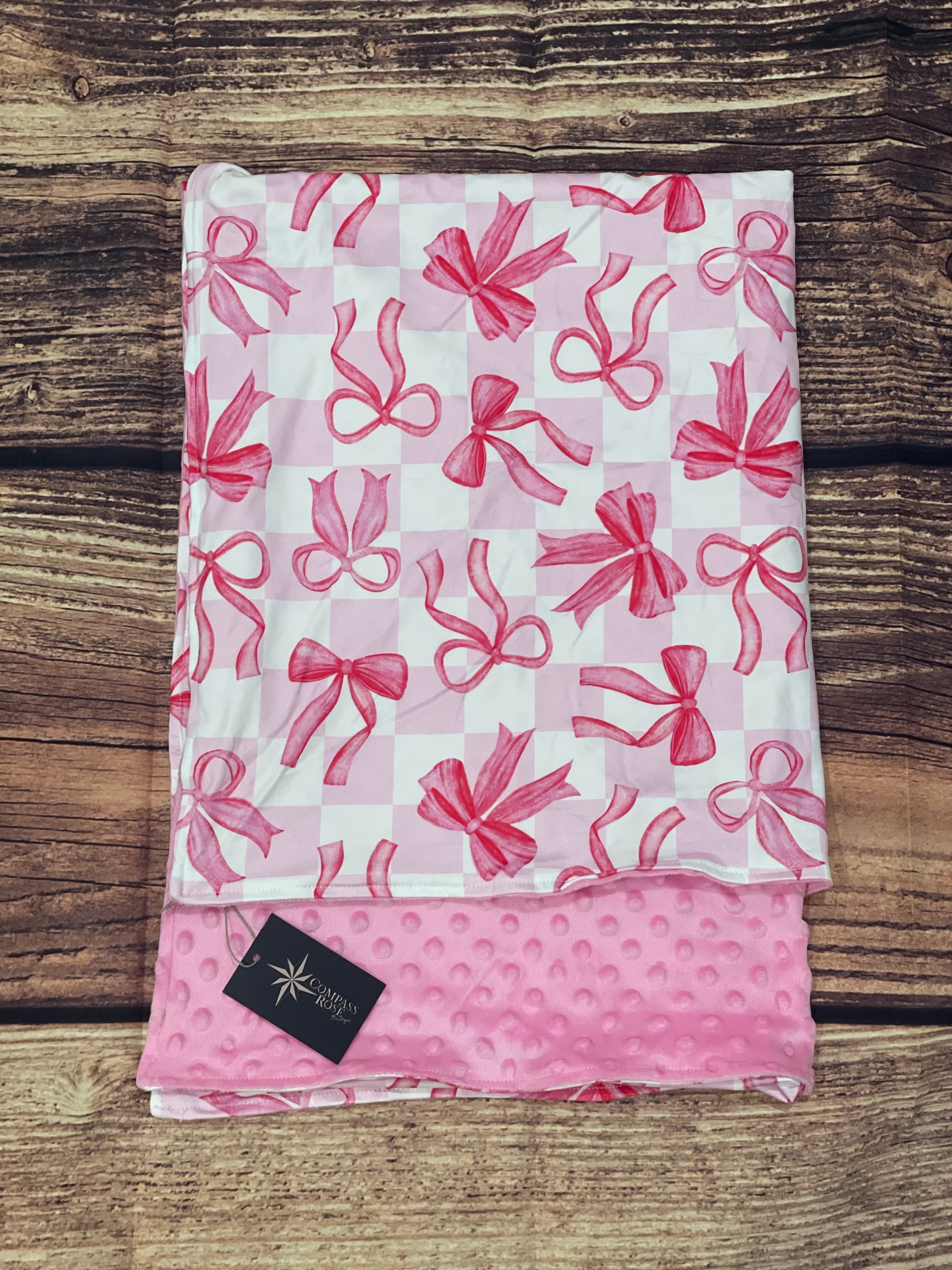 Baby Girl Gingham Bow Printed Blanket