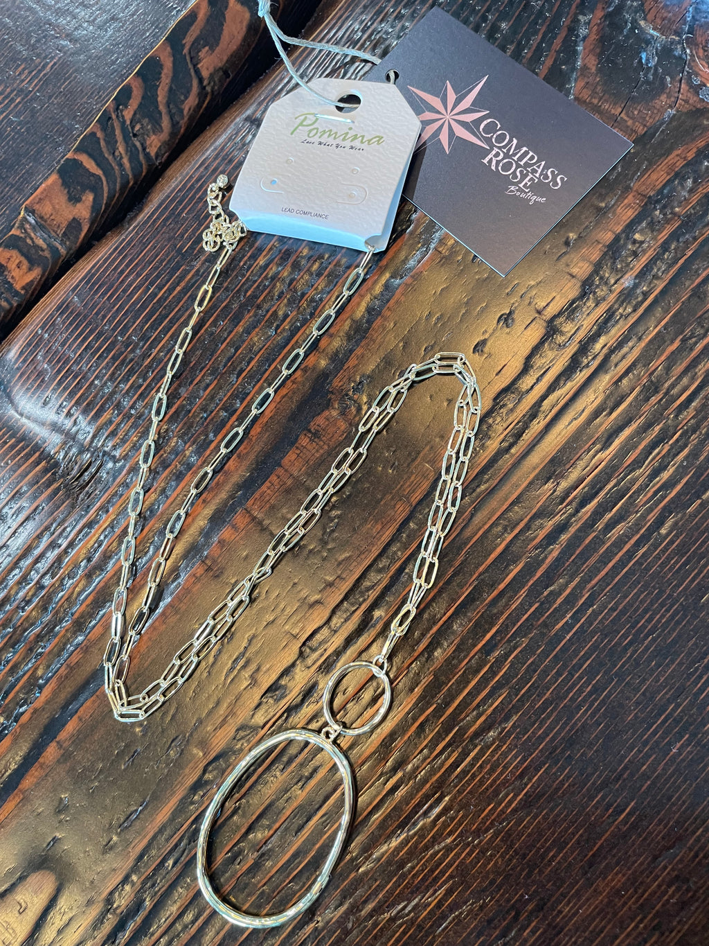 Gold Oval Pendant Necklace