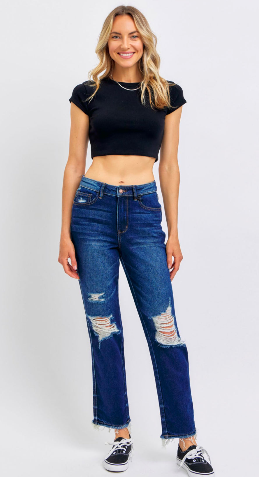 Judy Blue High Waist Rigid Magic Heavy Destroy Straight