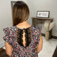 Floral V Neck Ruffle Sleeve Top