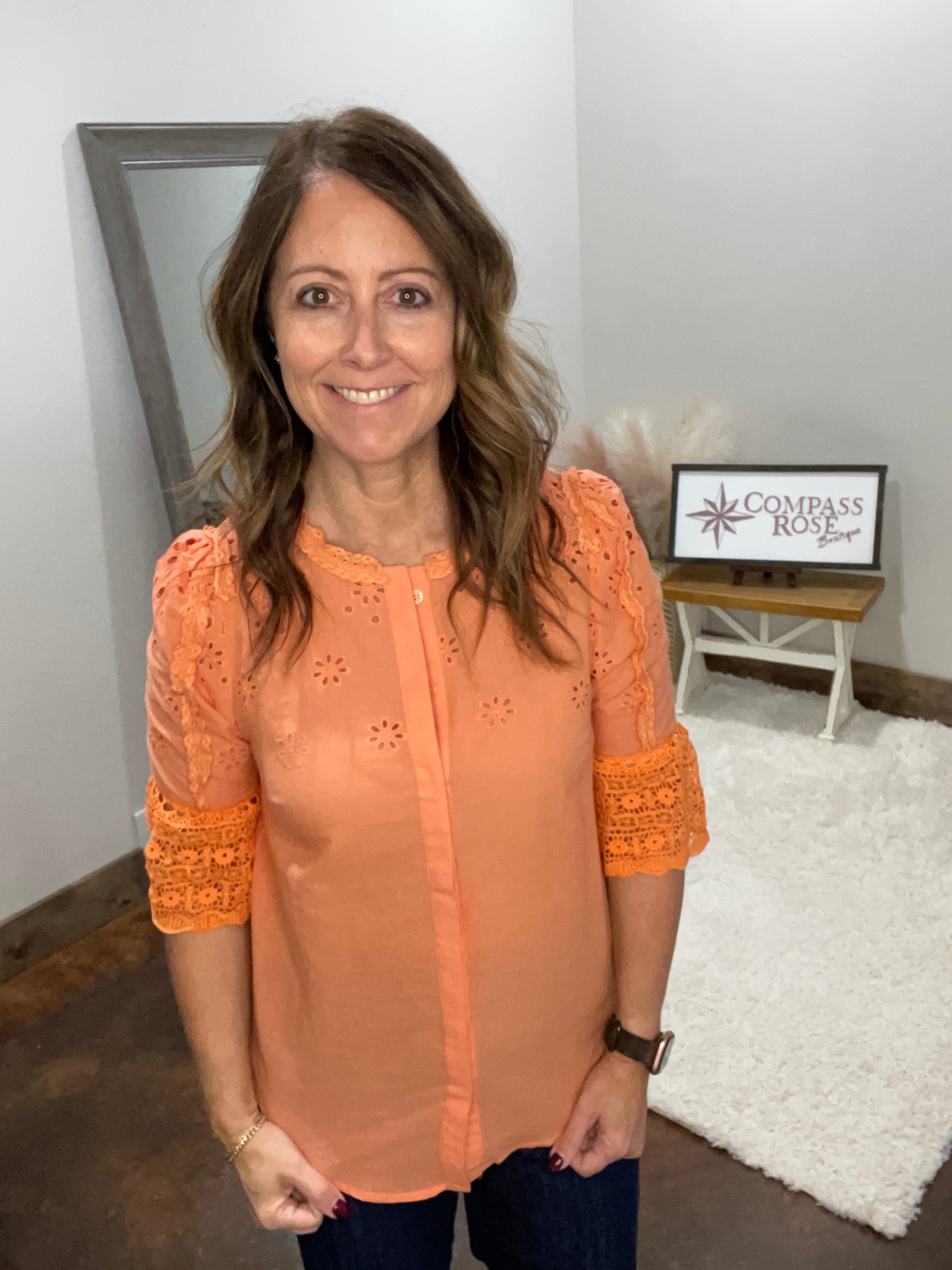 Eyelet Lace Trim Cotton Blouse