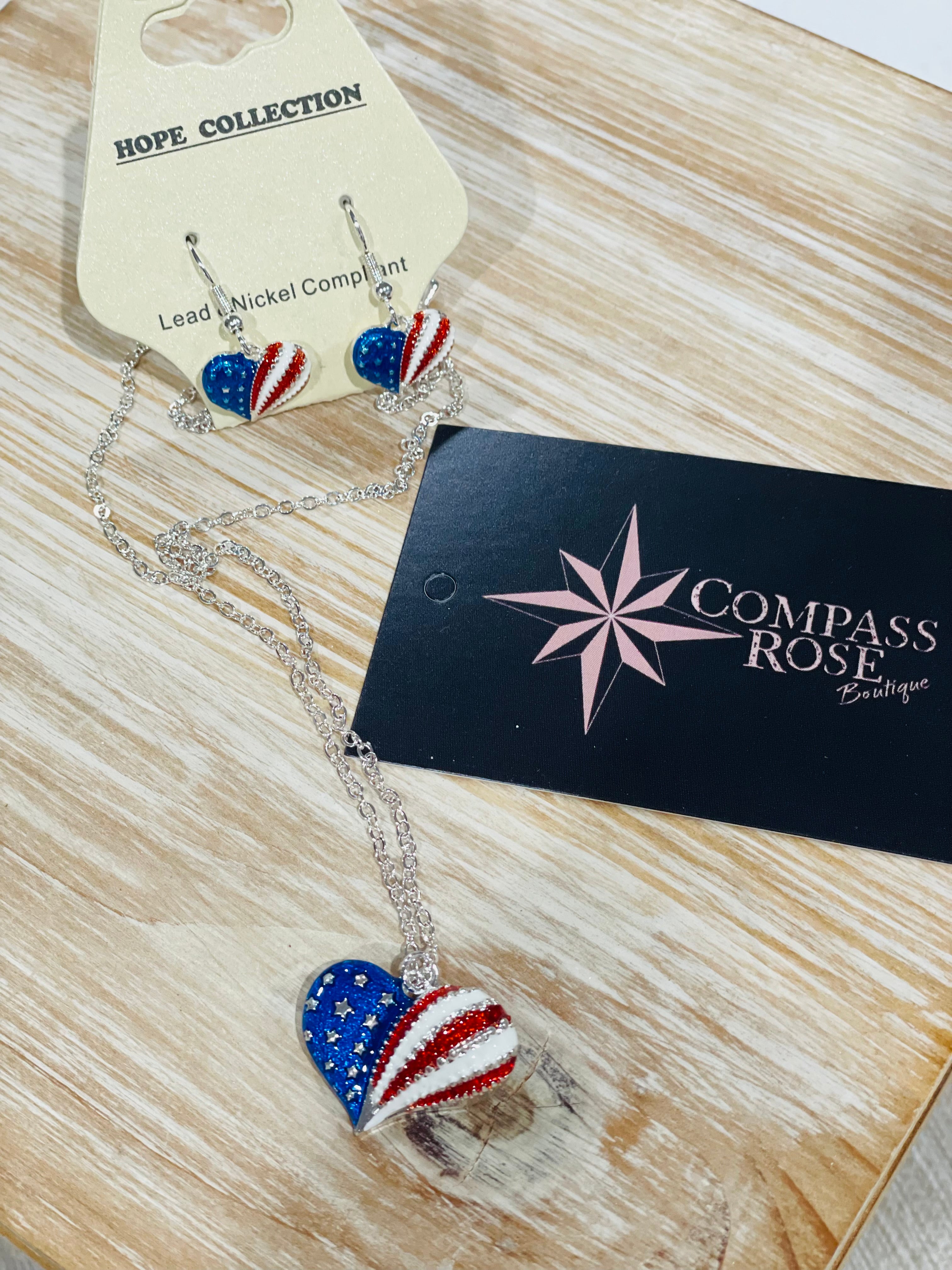 Americana Heart Necklace/Earring Set