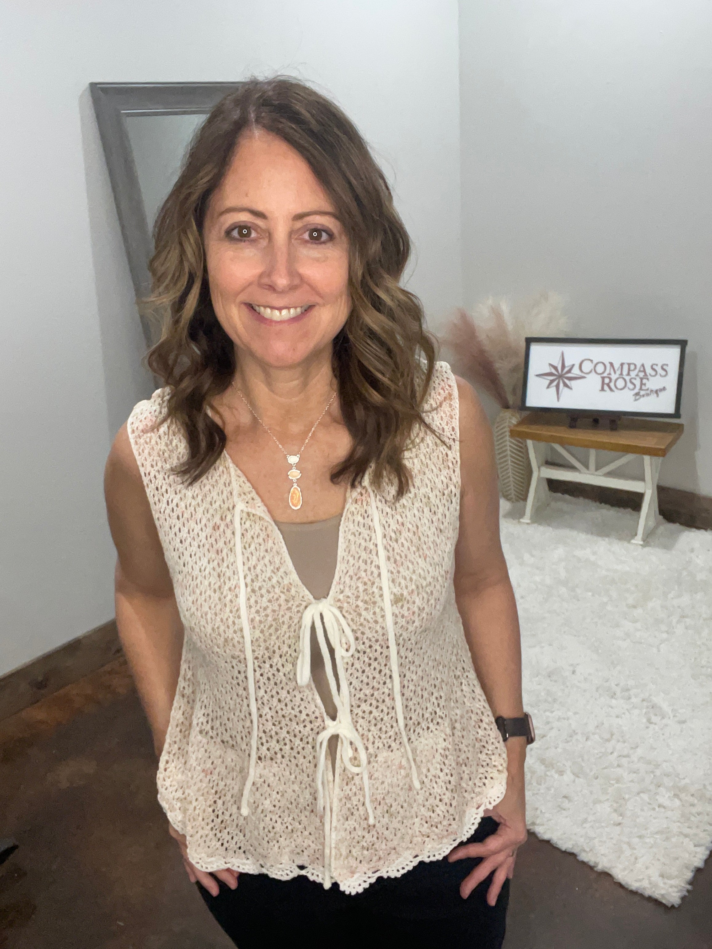 Crochet Tie-Front Sleeveless Top