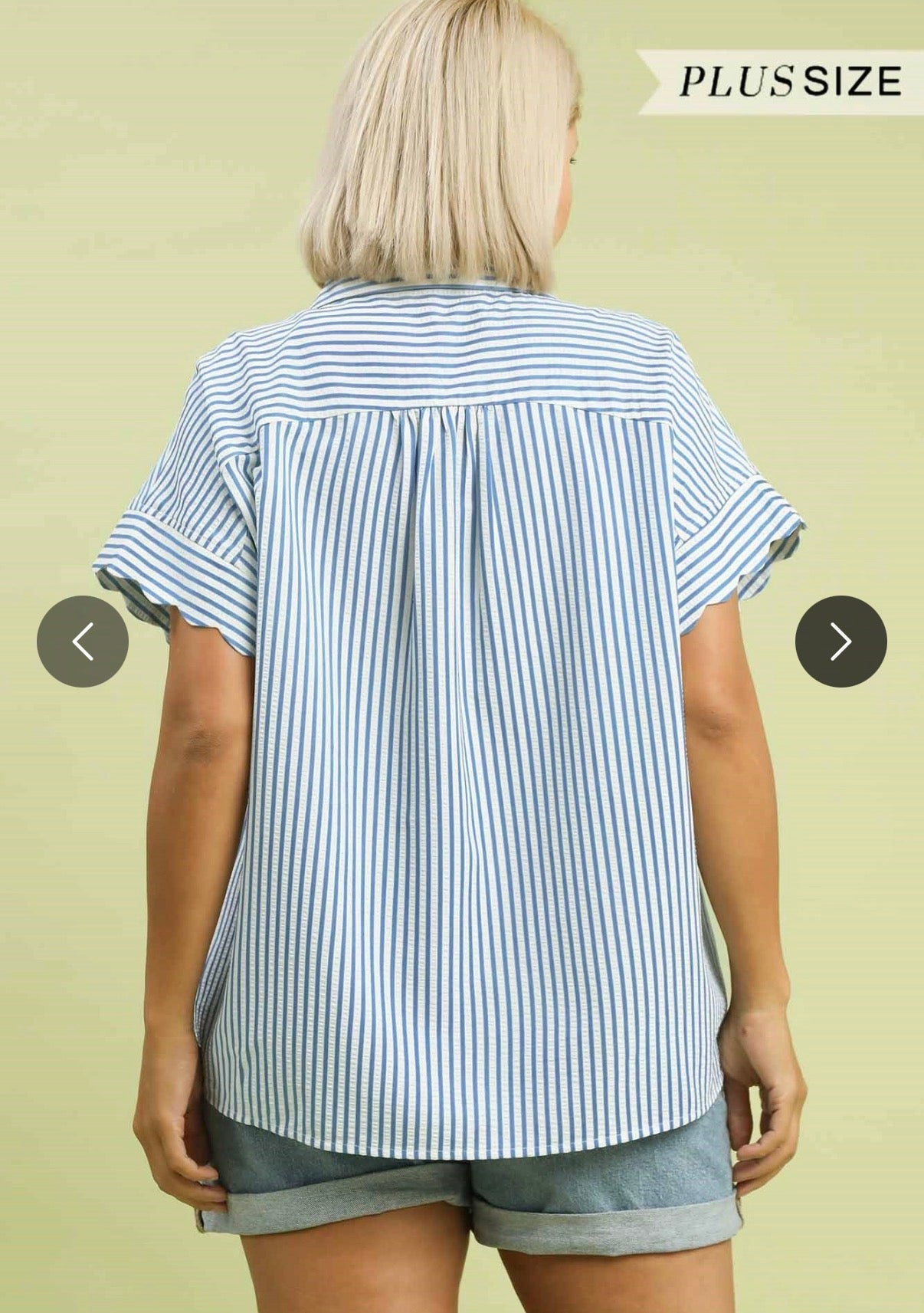 Striped Top w/ Scallop Sleeves