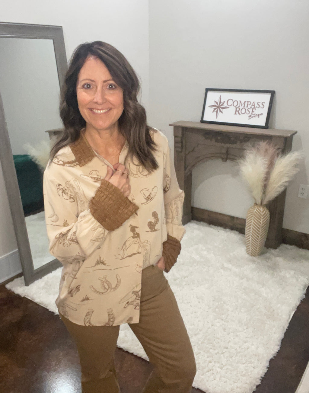 Western Printed Ruffle Cuff Shirt