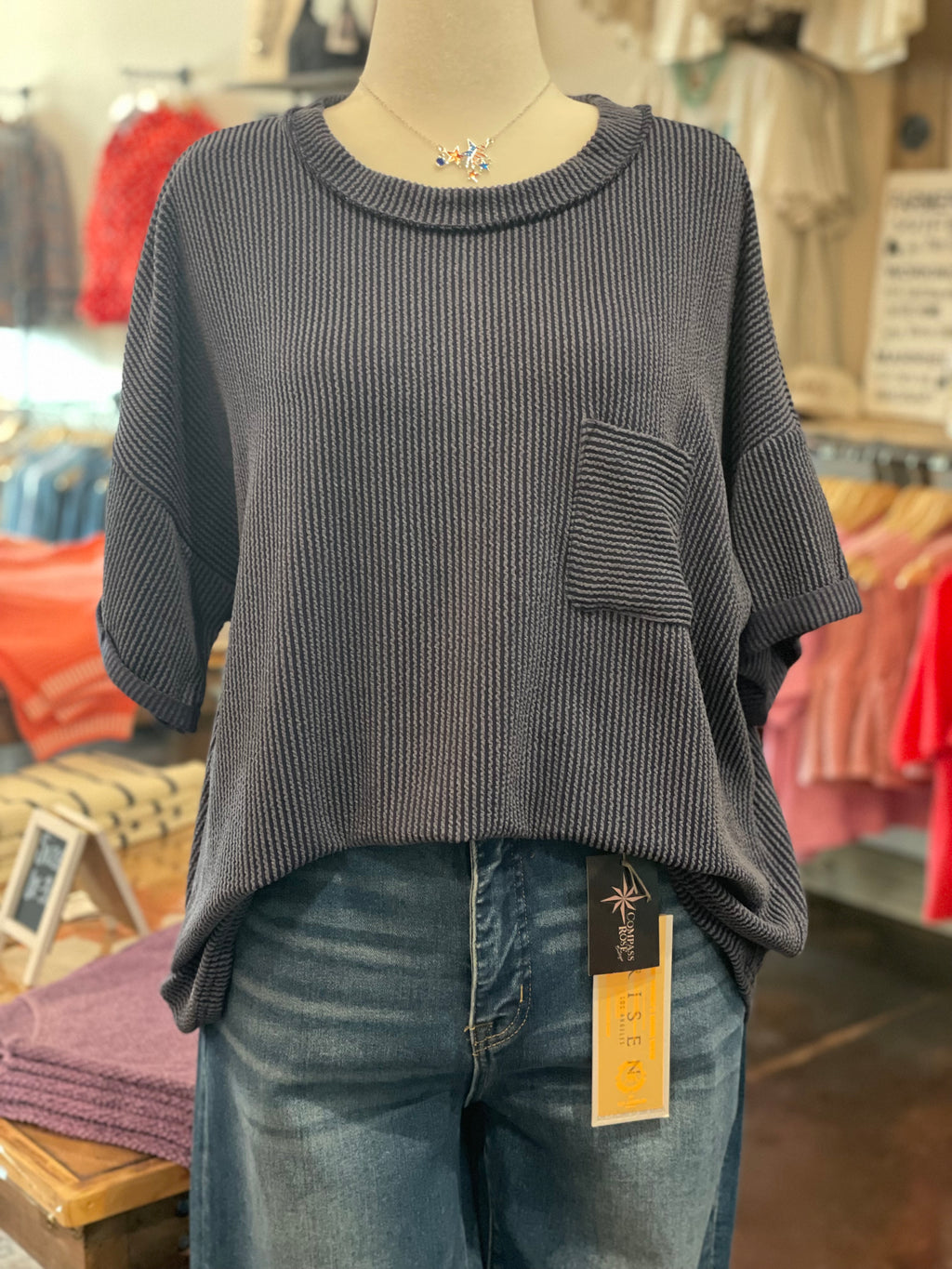 Raised Rib Short Sleeve Top