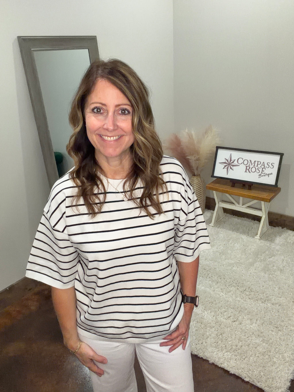 Striped Knit Short Sleeve Top