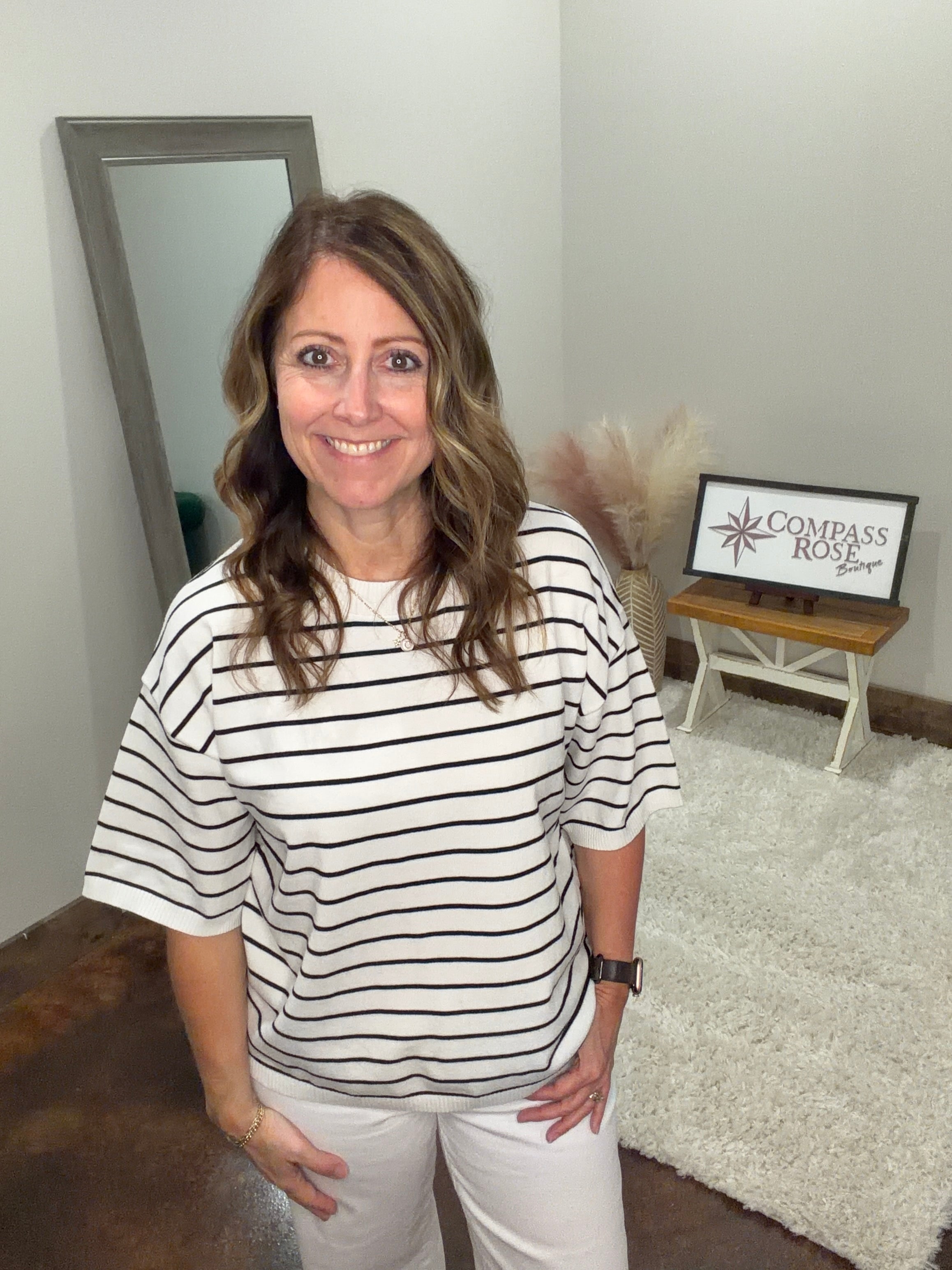 Striped Knit Short Sleeve Top