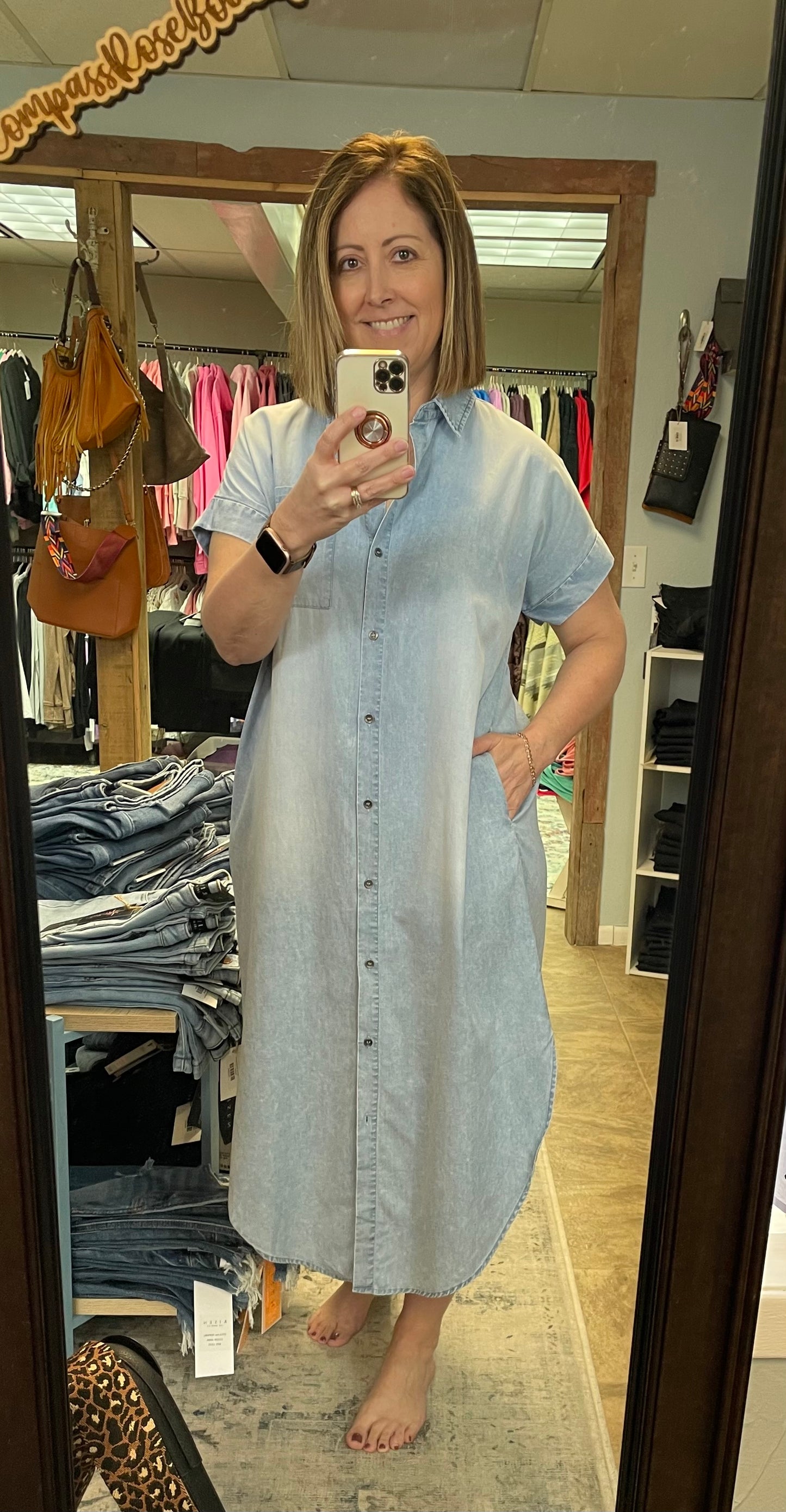 Short Sleeve Tencel Denim Midi Dress