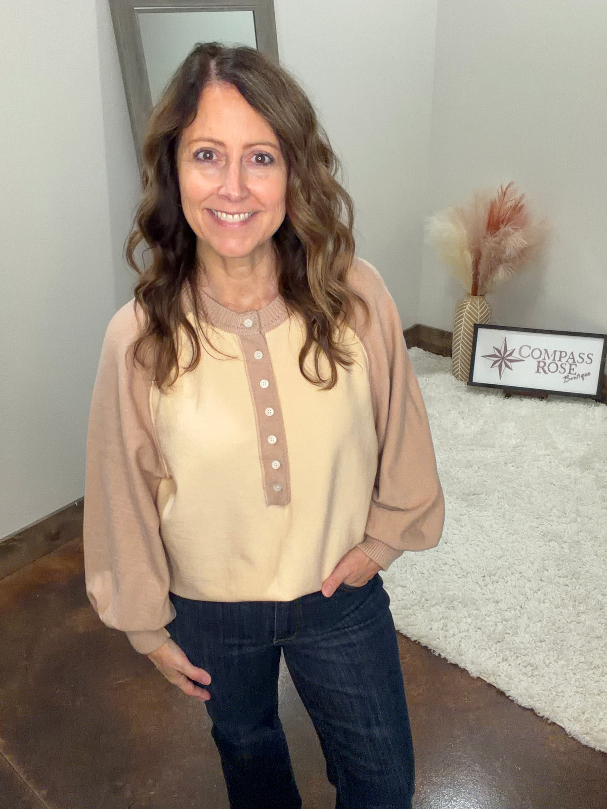 Color Block Henley Sweater