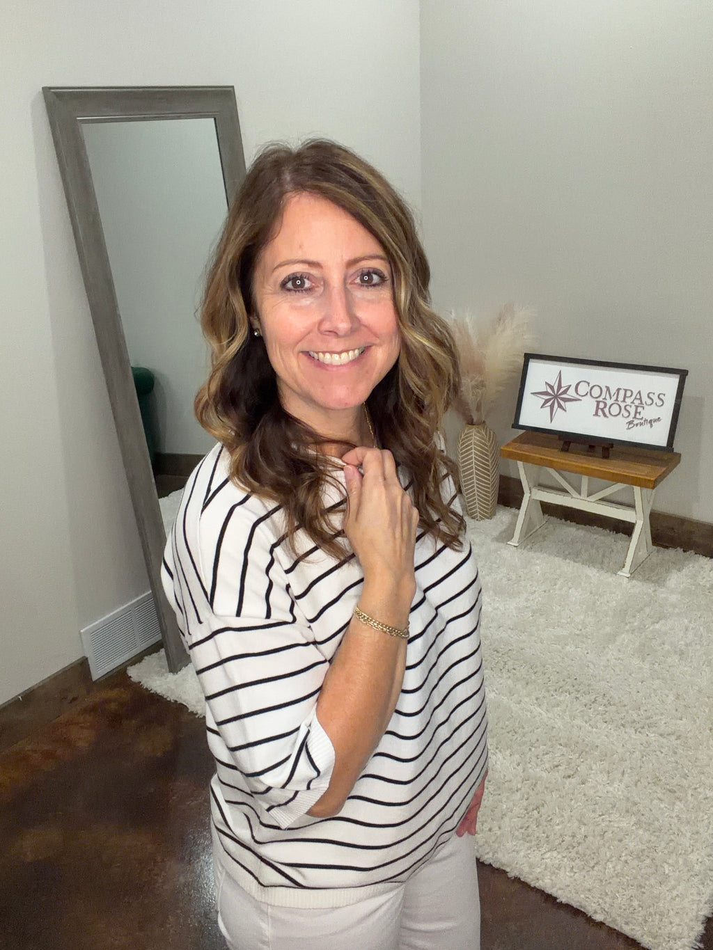 Striped Knit Short Sleeve Top