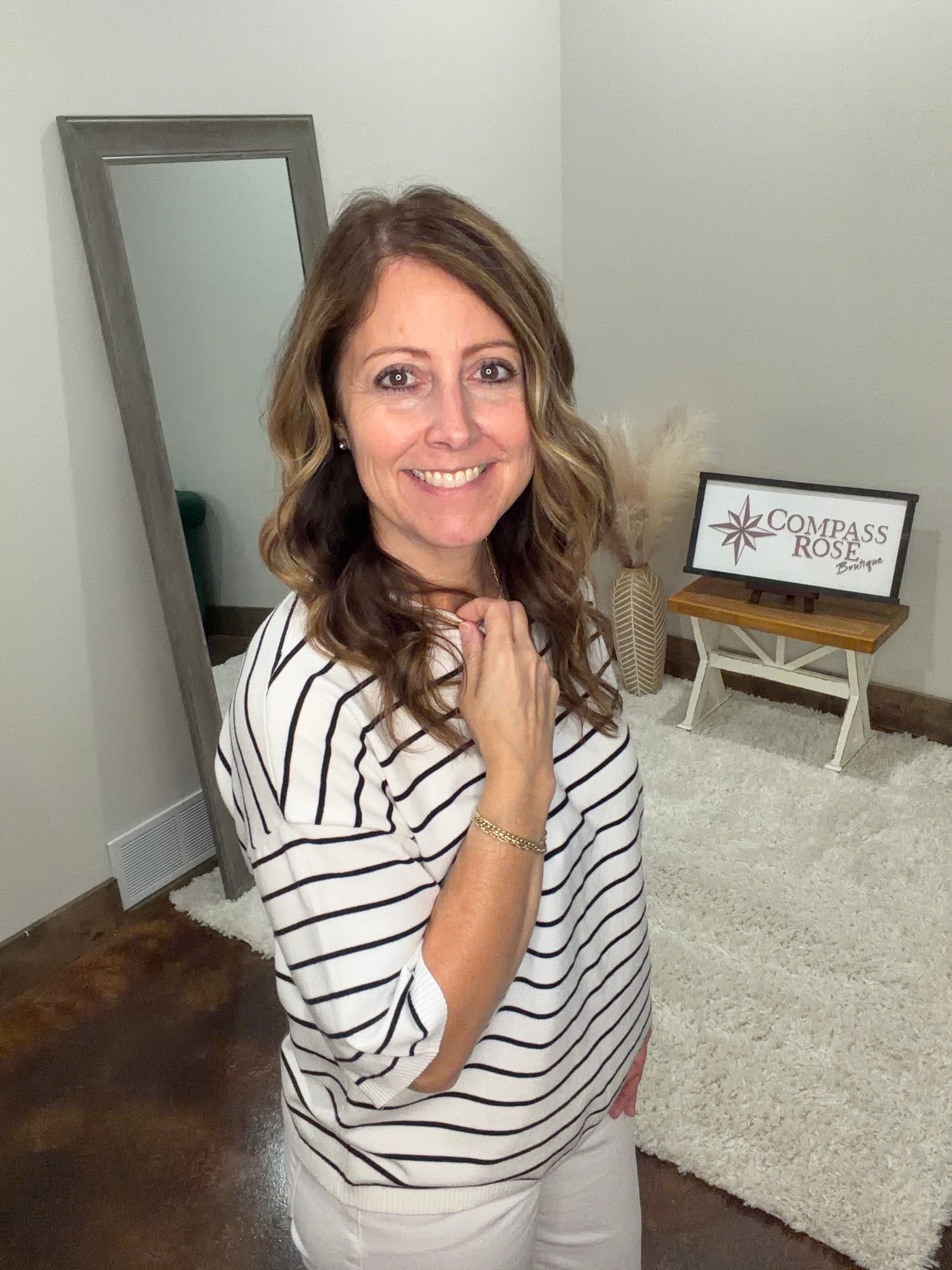 Striped Knit Short Sleeve Top
