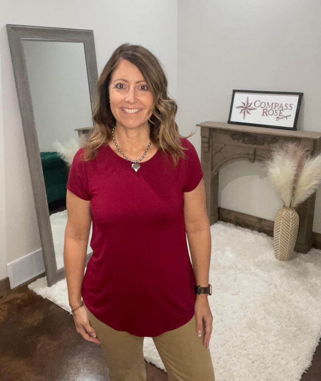 Flowy Round Hem Short Sleeve Top