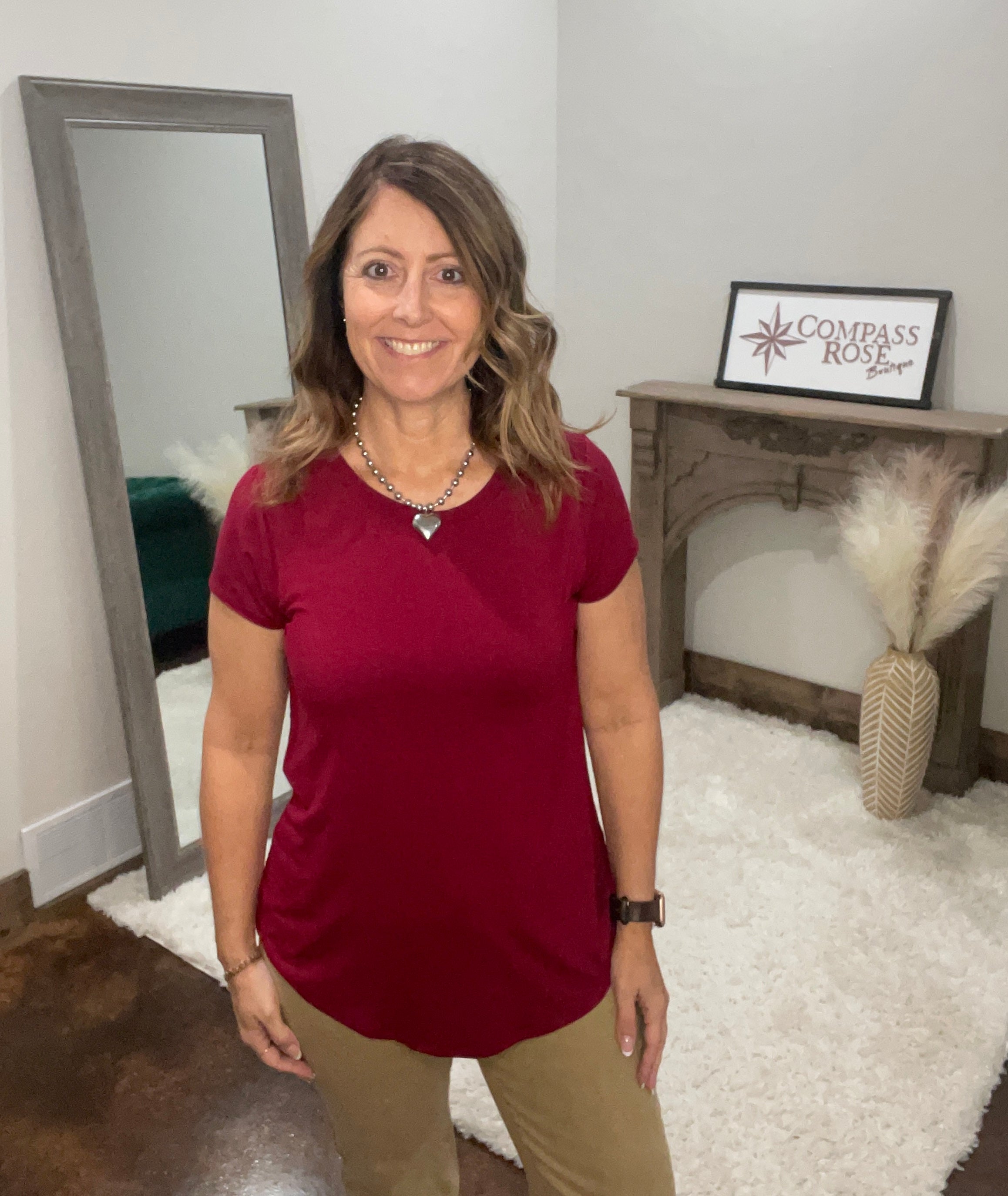 Flowy Round Hem Short Sleeve Top