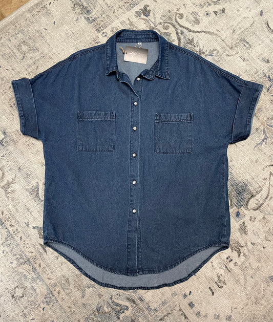 Open Button Loose Denim Shirt