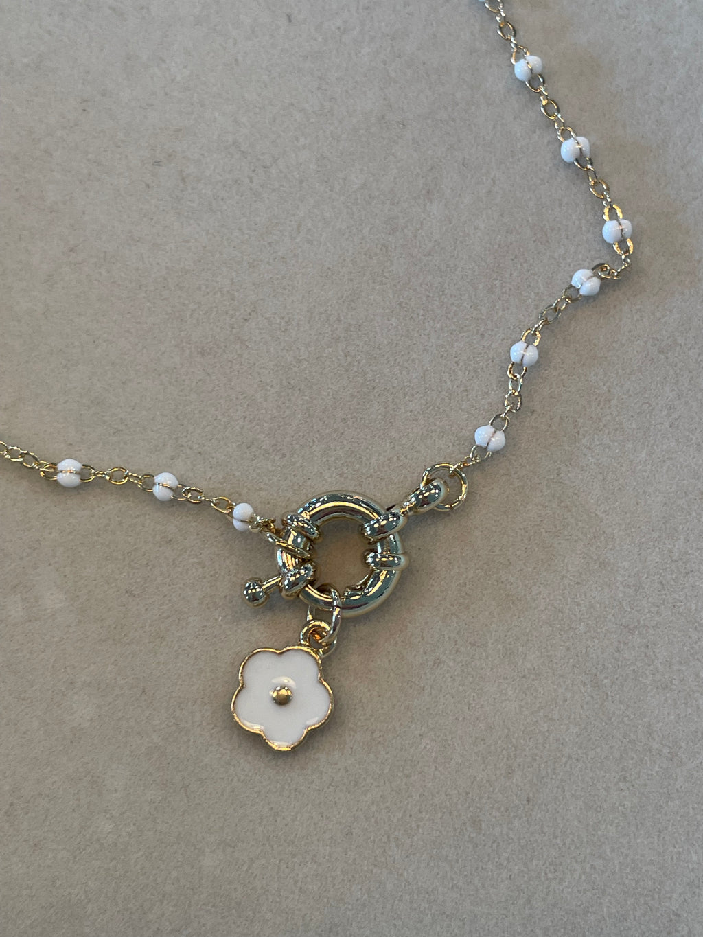 White Bead Flower Necklace