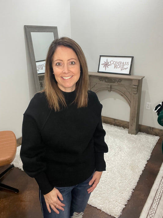 Viscose Mock Neck Exposed Seam Sweater