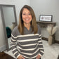 Split V-neck Polo Neckline Striped Sweater Top