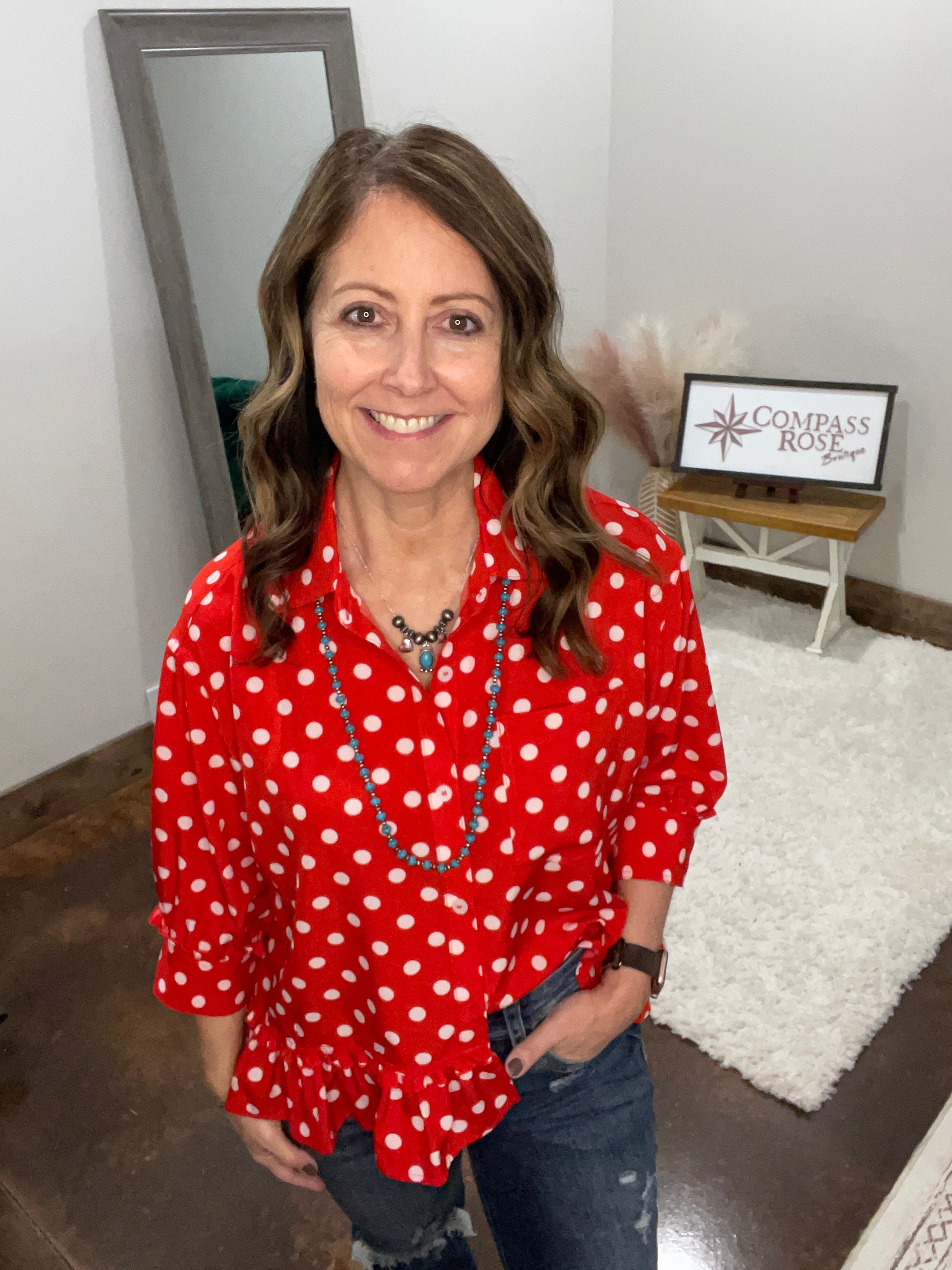 Polka Dot Button Down Peplum Top