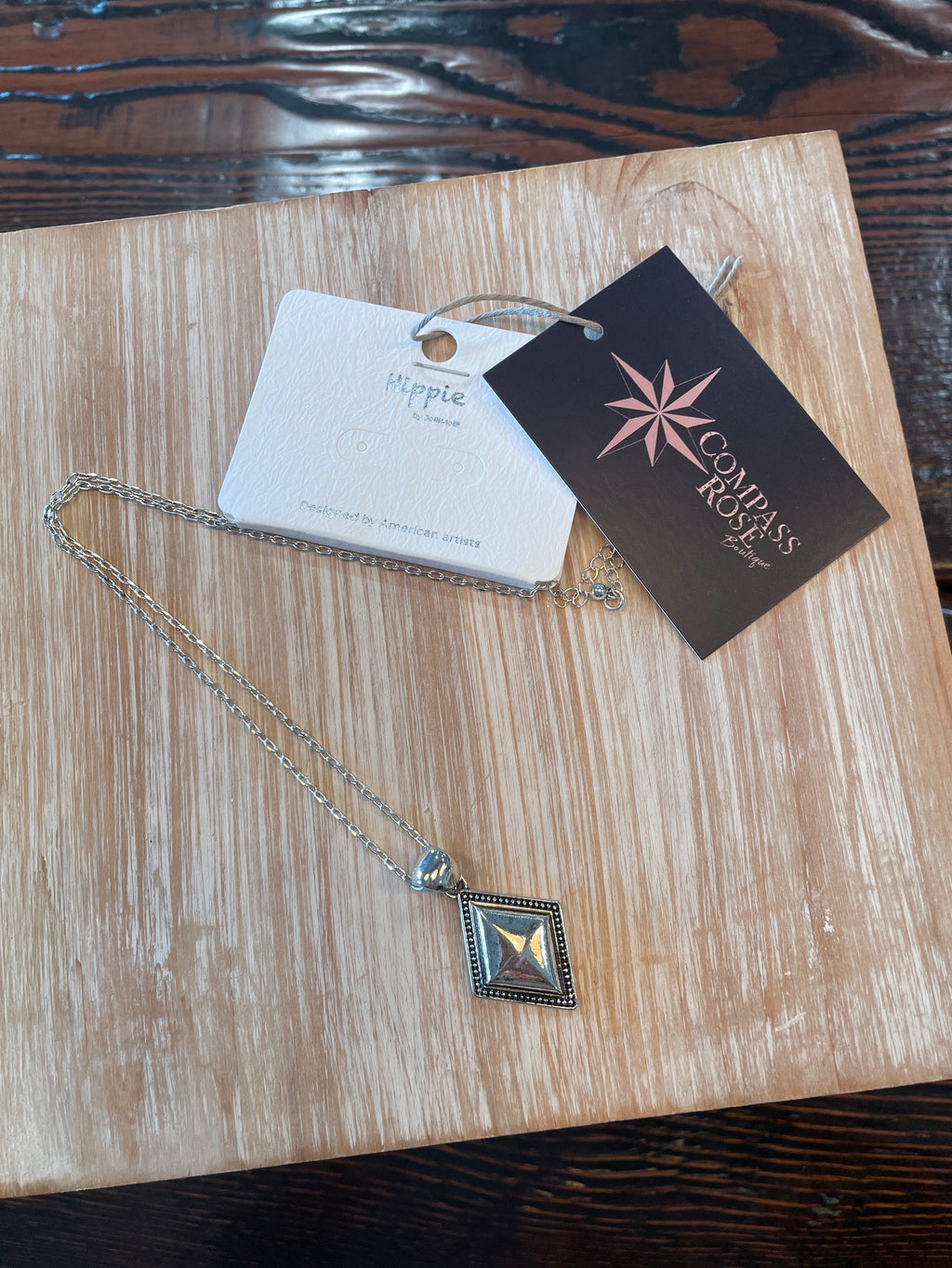 Pewter Diamond Shape Pendant Necklace